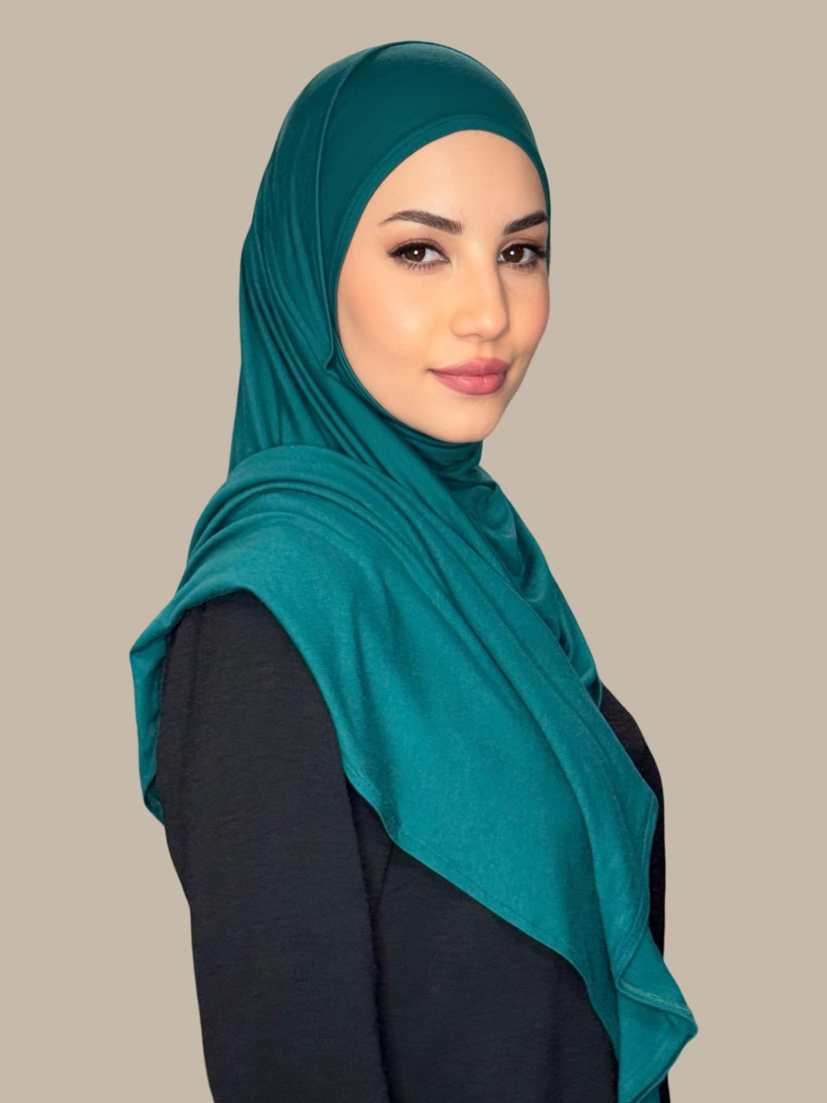 Premium Pre-Sewn Jersey Hijab - Soft & Comfortable Pine Green Scarf for Muslim Women - Perfect for Daily Wear, Prayer & Modest Fashion