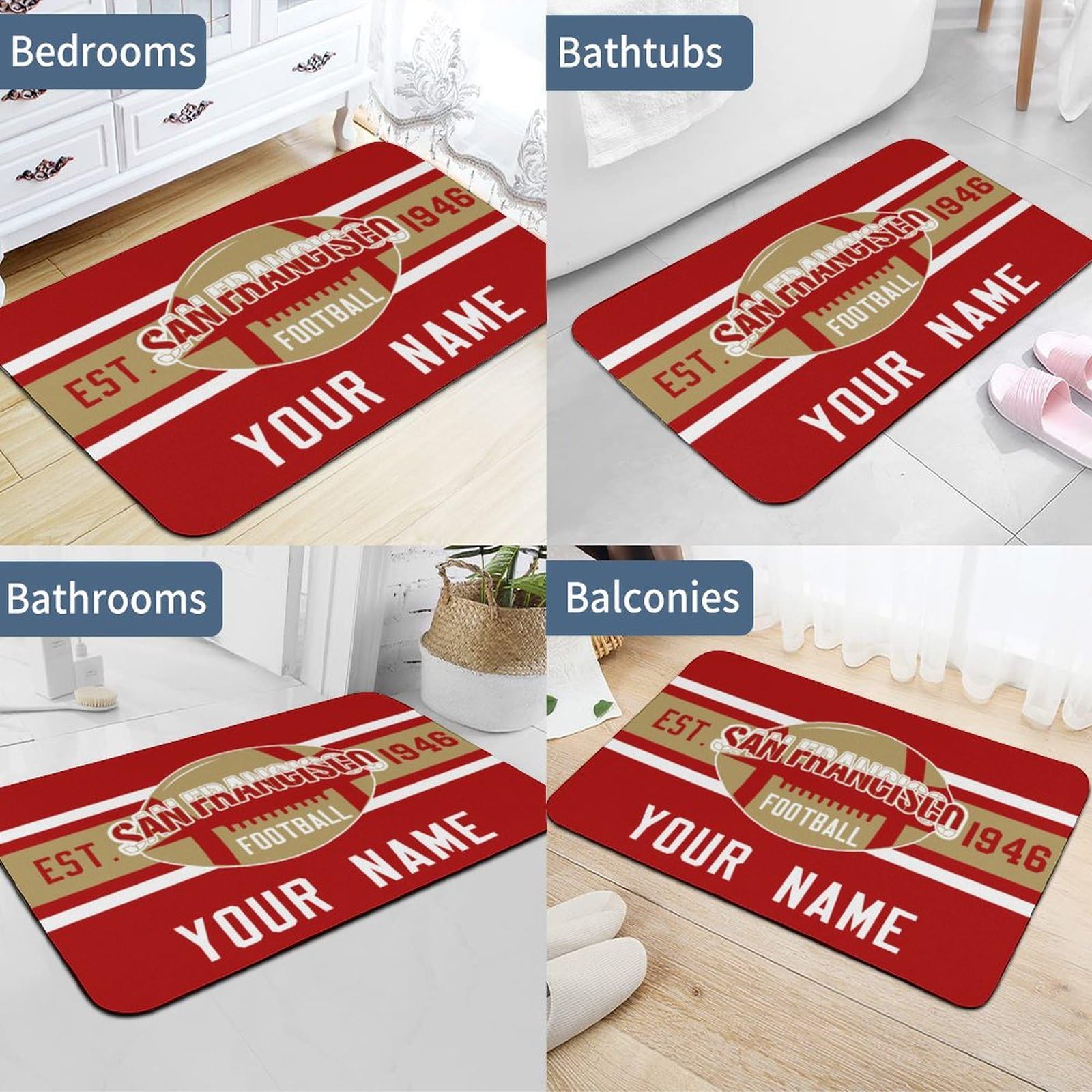 Personalized San Francisco Themed Indoor Floor Door Mats - Custom Name/Number Bath Mats for Football Fans | Non-Slip Home Decor Gift for Living Room, Bedroom & Bathroom