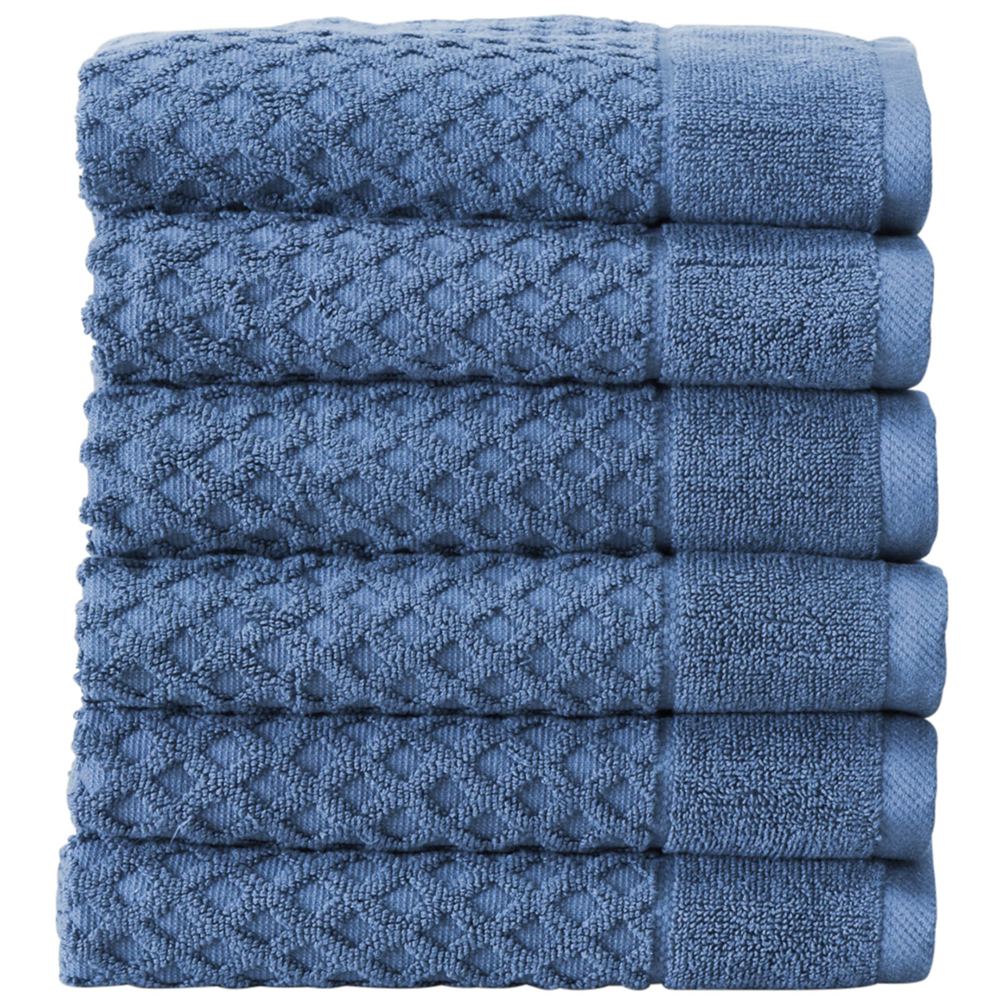 Great Bay Home 100% Cotton Hand Towels Set of 6 | Soft & Absorbent Bathroom Towels | Quick Dry for Kitchen, Gym & Travel | Graystone Collection Diamond Blue | Perfect for Guest Bathrooms & Spa Days