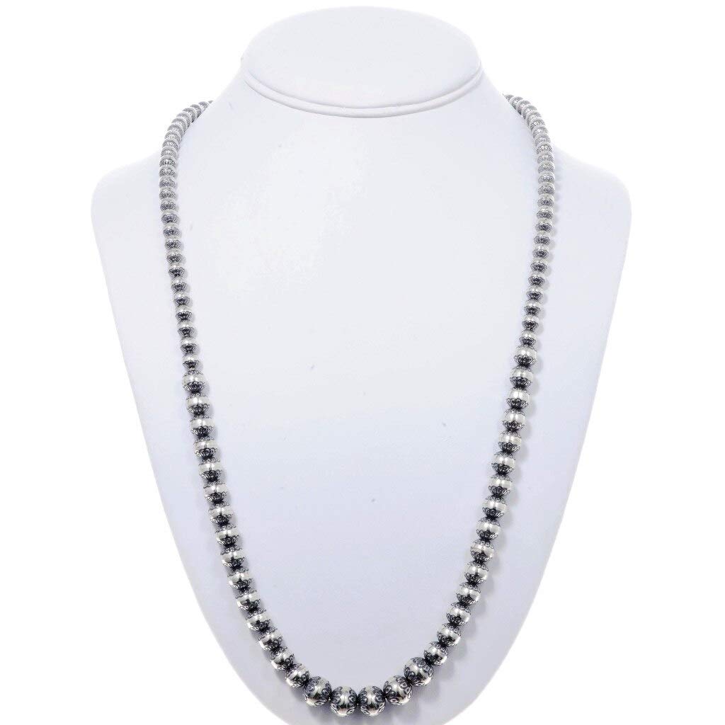 Navajo Desert Pearl Necklace - Handmade Graduated Silver Bead Strand for Women | Southwest Style Jewelry for Boho Fashion, Wedding & Special Occasions