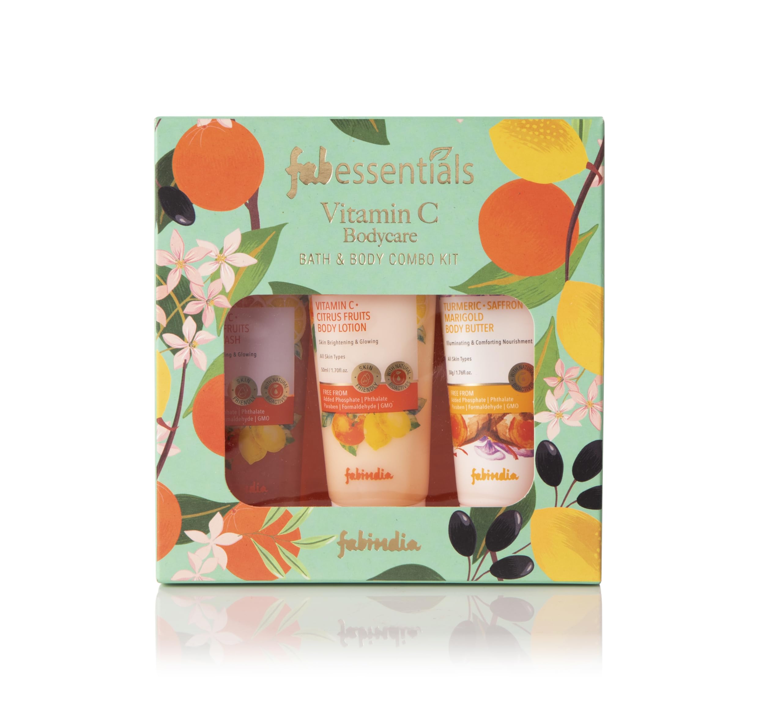 Fabessentials Vitamin C Bath & Body Gift Set - Hydrating Body Wash, Nourishing Lotion & Turmeric Saffron Body Butter for Glowing Skin | Skincare Gift for Men & Women (150g) | Perfect for Spa Day, Self-Care Routine & Holiday Gifting