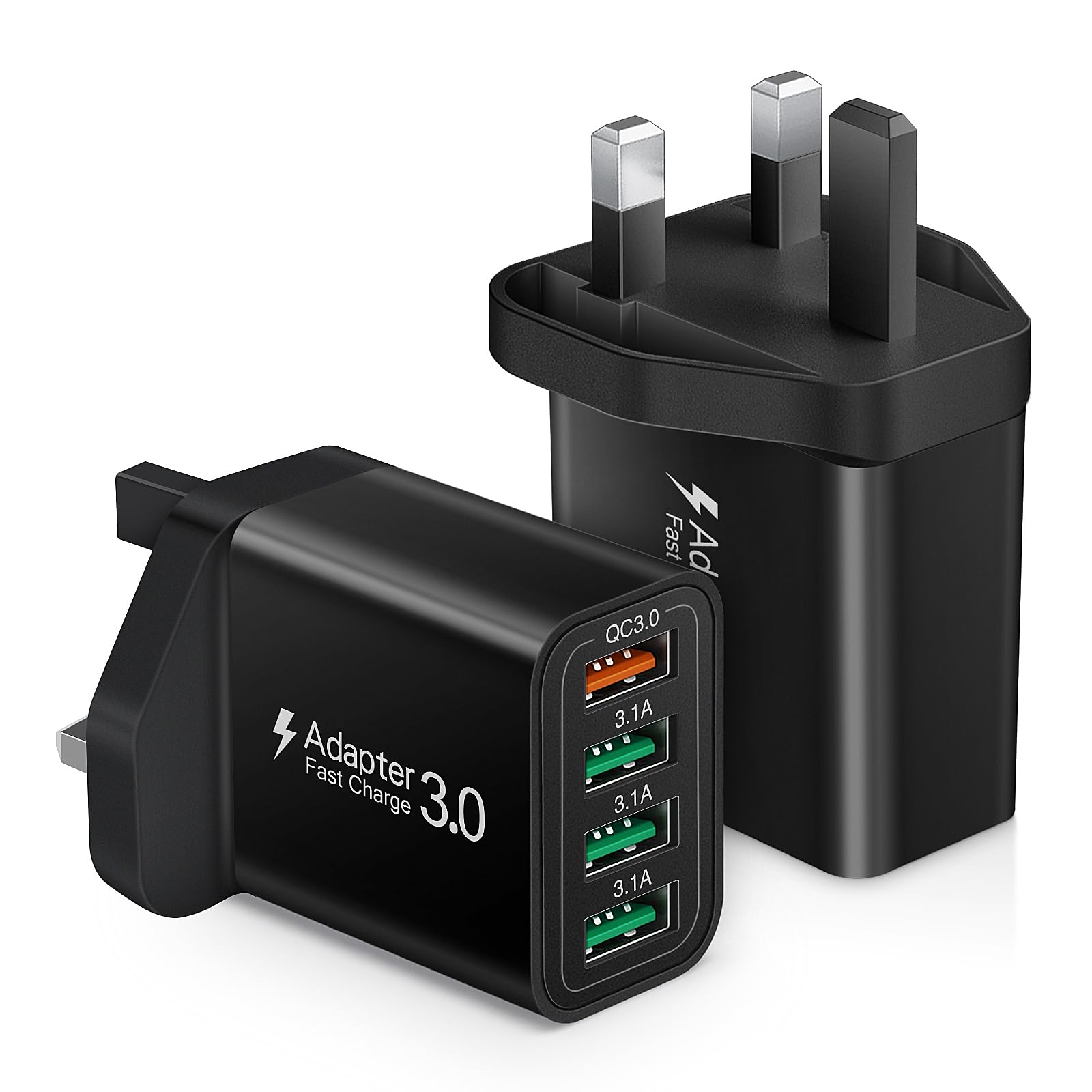 2 Pack Acezeek 33W 4-Port Fast Charger with Quick Charge 3.0 - Multi USB Wall Charger for iPhone 16/15/14/13 Pro/Max, Samsung Galaxy S24/S23/S20, iPad, LG - Perfect for Home, Office & Travel Charging Needs