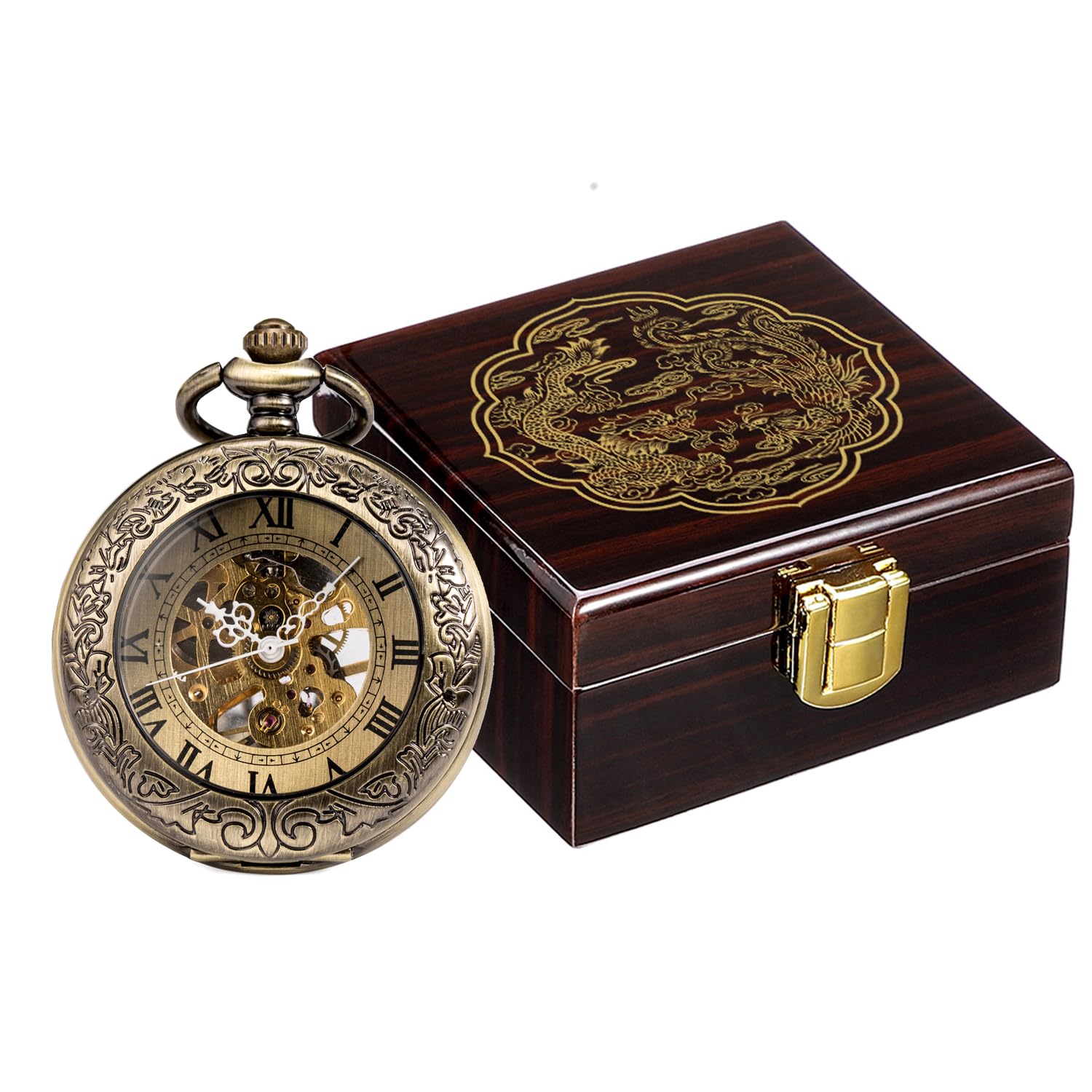 Vintage Mechanical Pocket Watch for Men with Chain - Skeleton Design, Retro Style - Perfect for Gifts, Collecting, and Steampunk Fashion Accessories