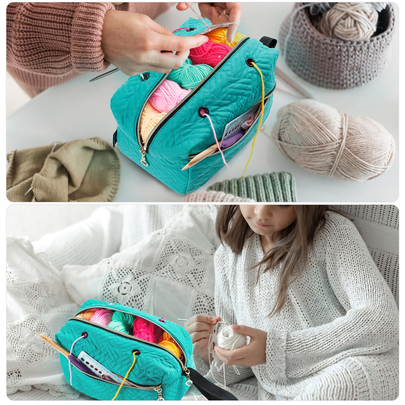 Crochet Bag Organizer - Knitting Yarn Storage Bag with Pockets for Crochet Hooks & Knitting Needles - Perfect for Crafting, Travel & DIY Gifts - Portable Knitting Accessories Holder for On-the-Go Projects