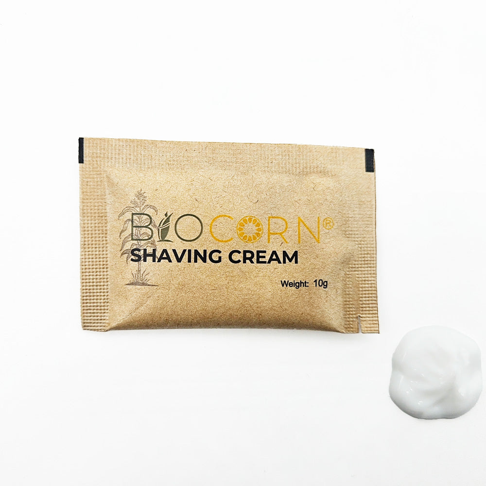 250 / 500 / 1000 Pack BIOCORN 10g Travel Size Shaving Cream in Eco-Friendly Kraft Paper Bags - Perfect for Air Travel, Camping & Gym Essentials