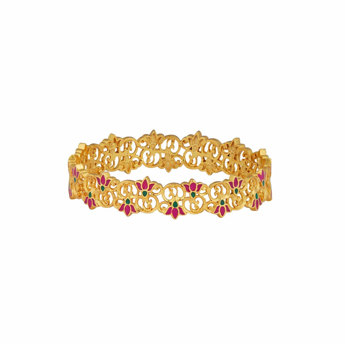 Blooming Tales Pink Enamel Lotus Bangle Bracelet - Elegant Floral Jewelry for Women, Perfect for Weddings, Parties & Everyday Wear