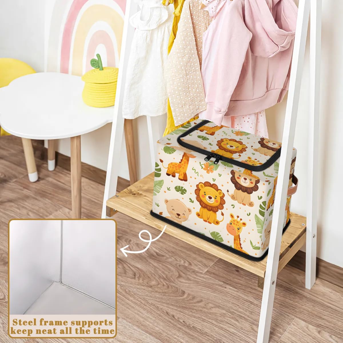 Collapsible Storage Bins with Lids - Jungle Animal Print Stackable Fabric Storage Cubes | Dustproof Closet Organizer for Clothes, Toys, Blankets | Perfect for Kids' Room, Nursery & Home Organization
