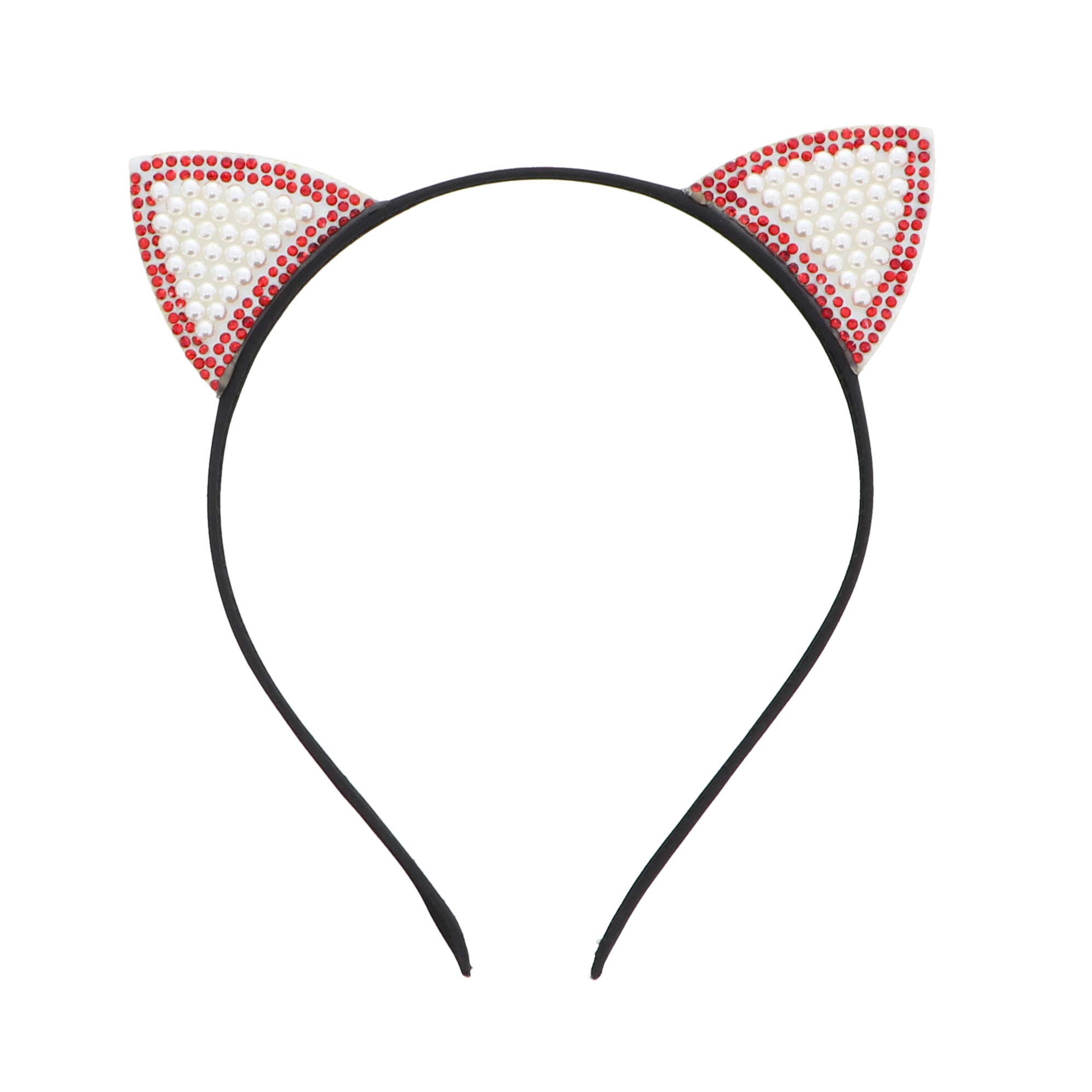 Elegant Red Cat Ears Headband with Pearls for Girls - Perfect for Halloween Costumes, Cosplay, and Birthday Parties