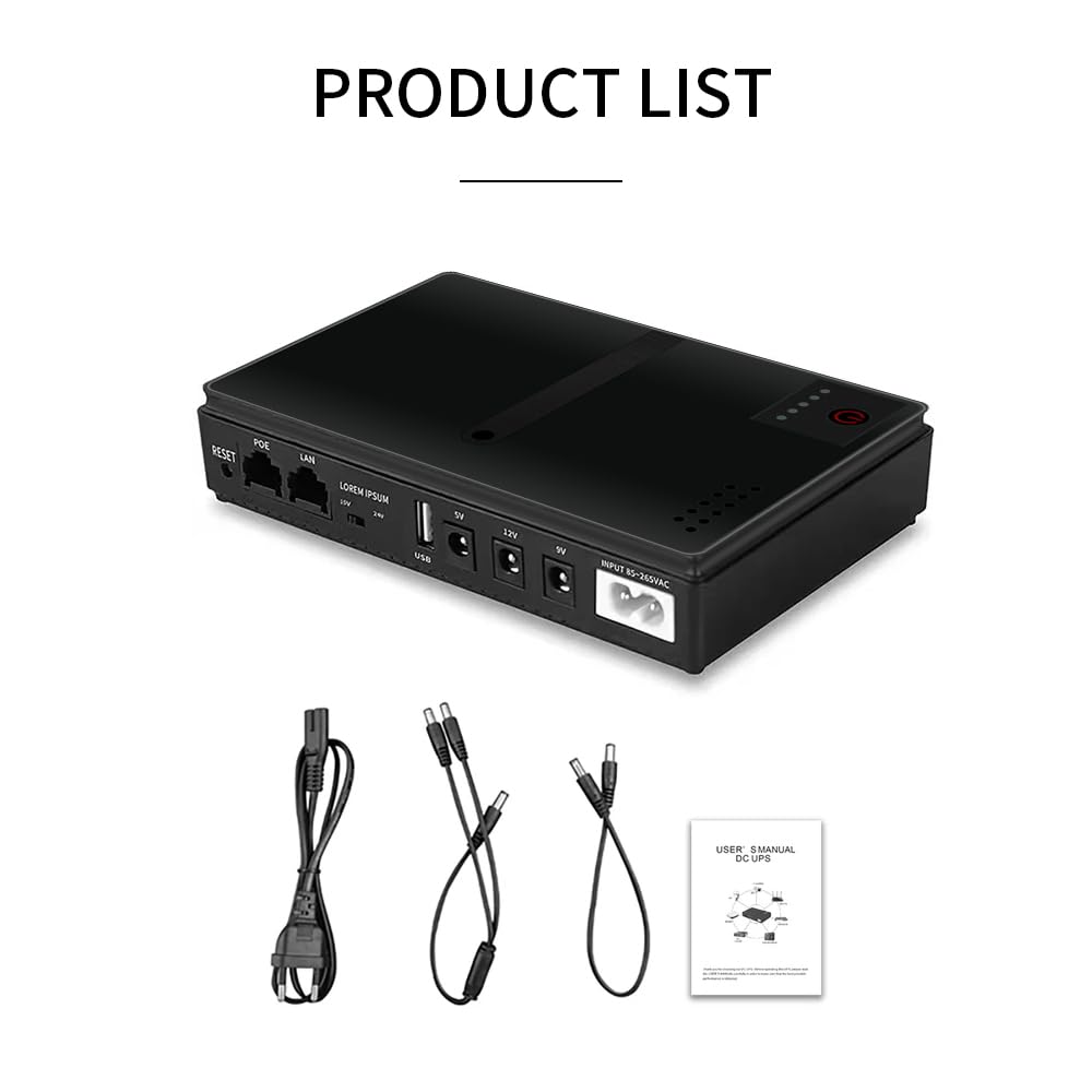 HUIOP 5V 9V 12V DC UPS Backup Power Supply for Router, Optical Cat Switch, Access Control, Security Camera & Cellphone - Reliable Uninterruptible Power Source for Home & Office Monitoring Systems