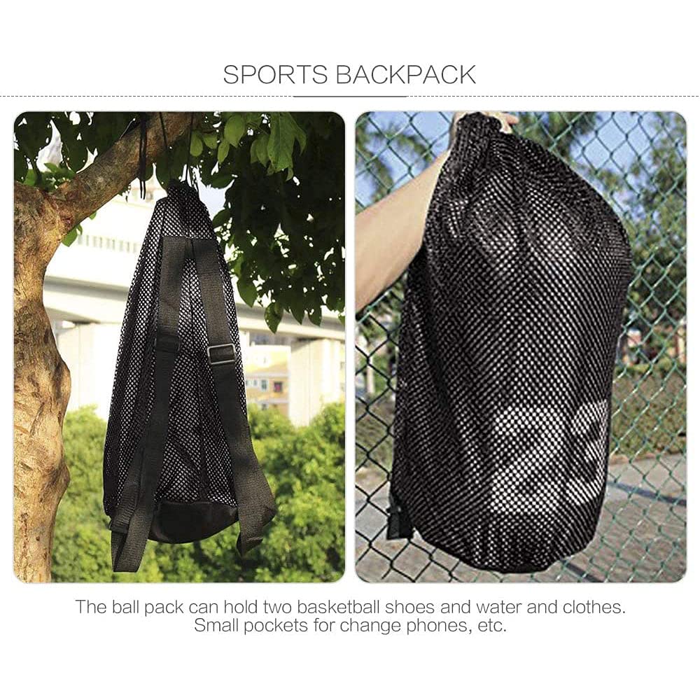 Adjustable Mesh Gym Backpack - Basketball Sports Bag with Drawstring, Multi-Purpose Workout Sack for Fitness, Training & Basketball - Perfect for Gym, Travel & Outdoor Sports (Black)