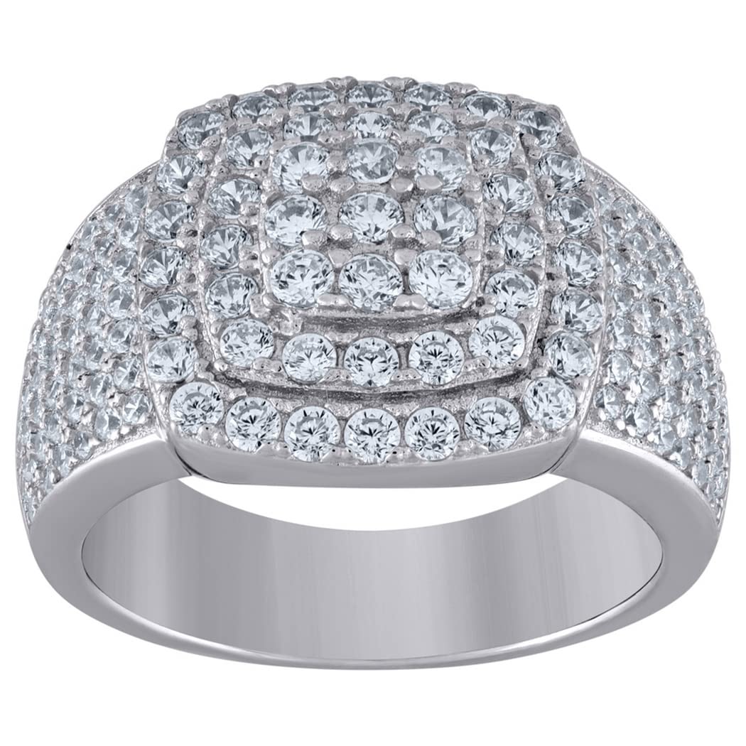 925 Sterling Silver Men's CZ Cubic Zirconia Simulated Diamond Presidential Ring - Size 7 8 9 10 11 12 - Elegant Jewelry Gift for Him - Perfect for Weddings, Prom, Anniversaries & Special Occasions