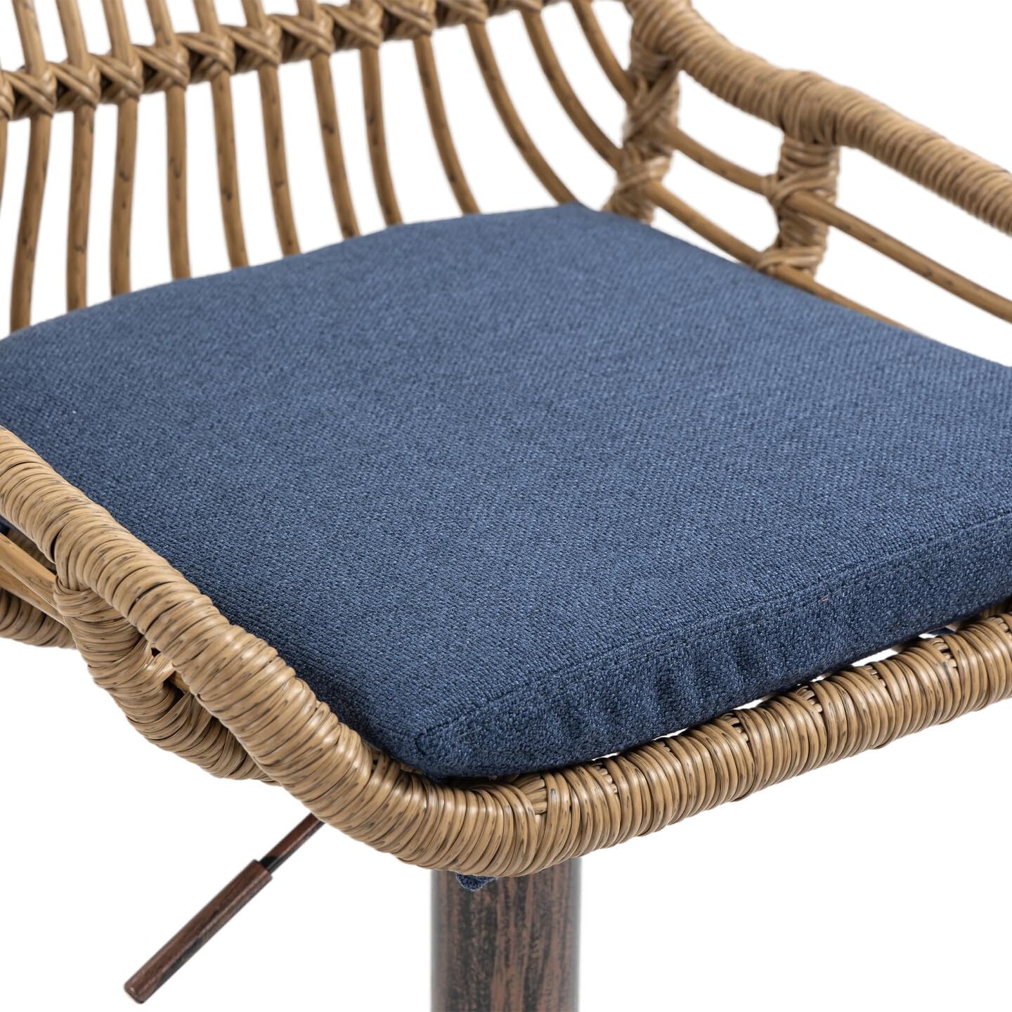 2-Pack Swivel Bar Stools with Adjustable Height - Rattan Counter Stools with Linen Cushion & Metal Base, Footrest - Blue Kitchen Island Chairs for Dining Room, Pub, or Breakfast Nook
