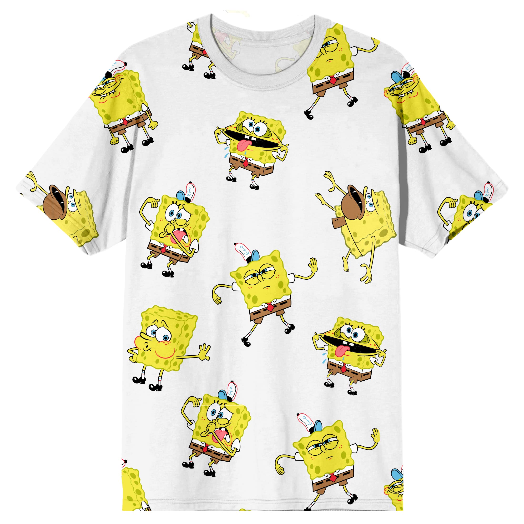 Spongebob Squarepants Cartoon Graphic T-Shirt for Men - White Cotton Tee with All Over Print - Casual Wear, Cosplay & Gift for Fans