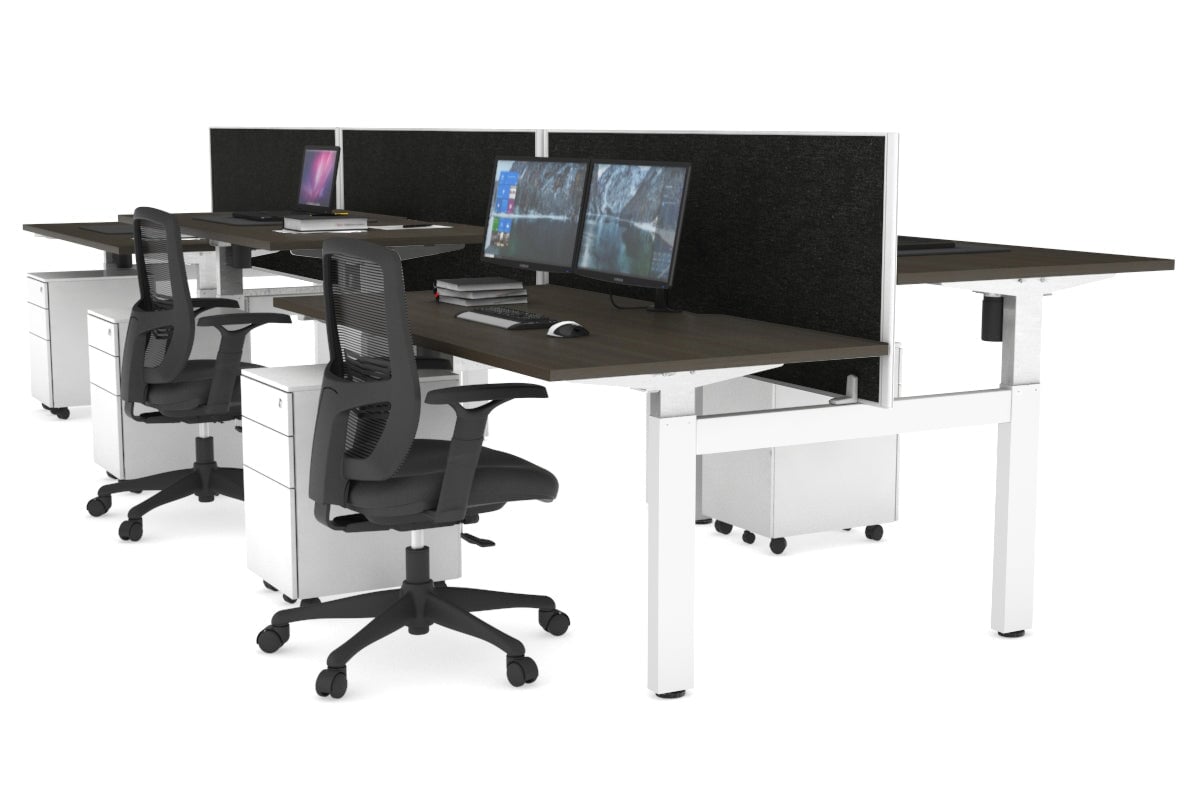 Height Adjustable 6-Person H Bench Workstation with White Frame - 1600L x 800W, Cable Management Scallop | Ideal for Office, Coworking Spaces & Collaborative Work Environments