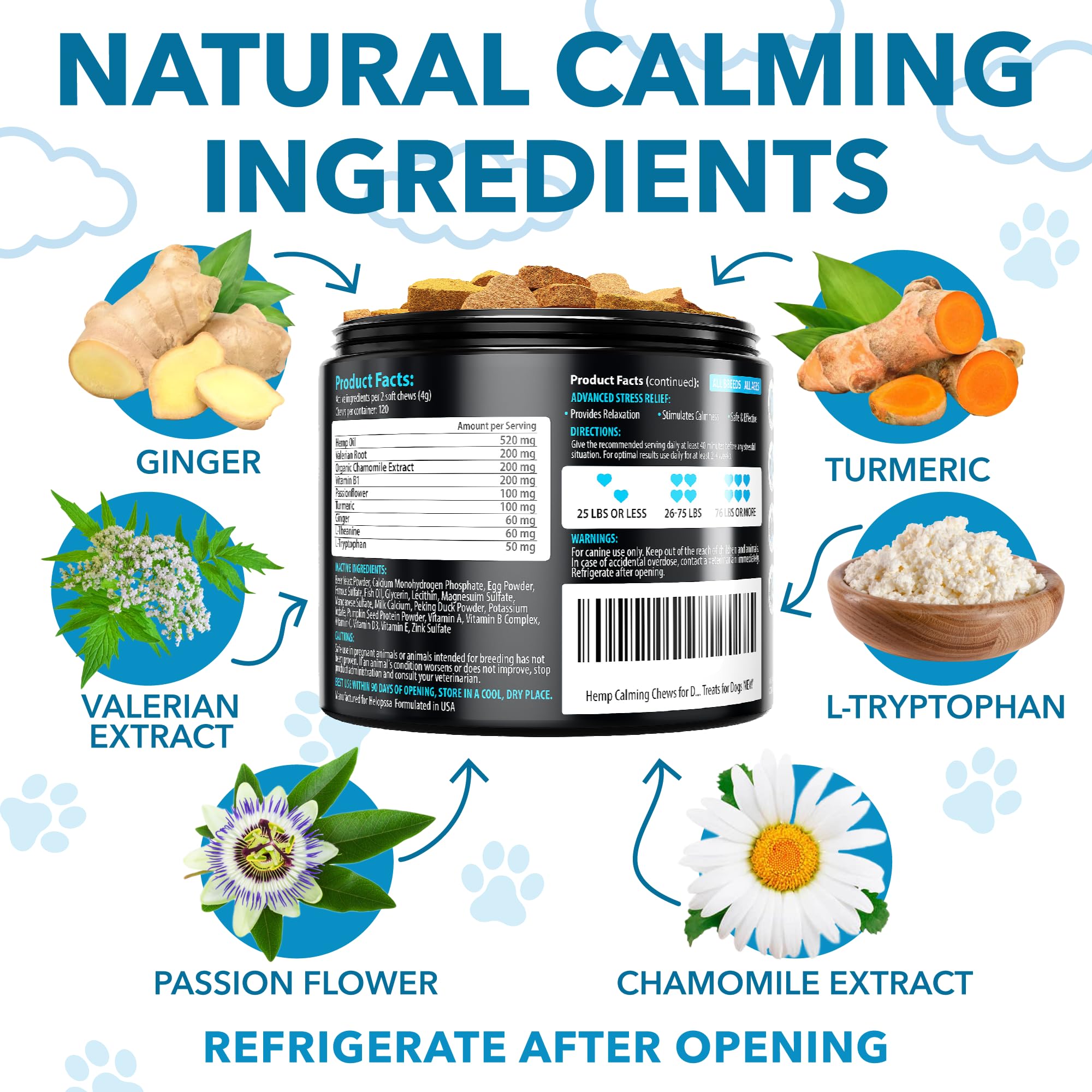 Natural Hemp Calming Chews for Dogs - Anxiety & Stress Relief Treats with Valerian & Hemp Oil - Helps with Thunderstorms, Fireworks, Separation Anxiety & Excessive Barking - 120 Soft Chews for Small, Medium & Large Dogs - Perfect for Travel, Vet Visits & Daily Calming Support