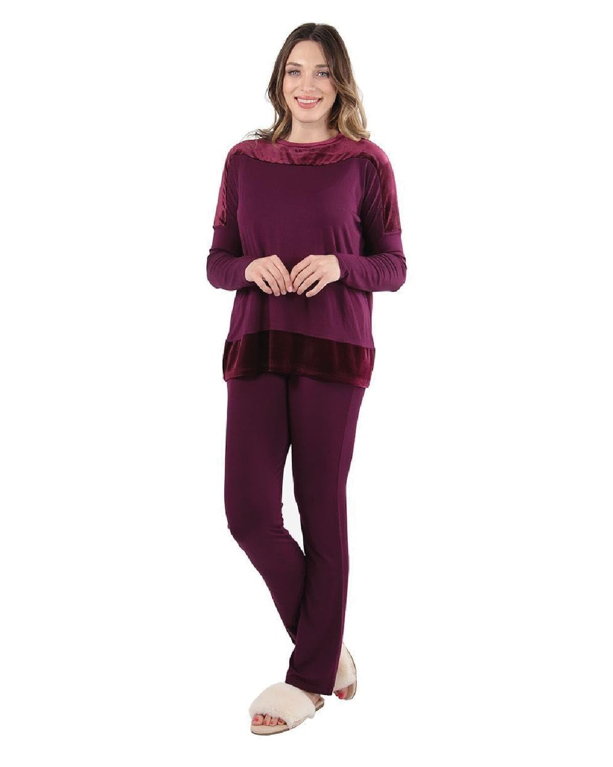 MeMoi Women's Ultra-Soft Velour Pajama Set with Frosted Trim - Cozy Lounge & Sleepwear for Relaxing at Home