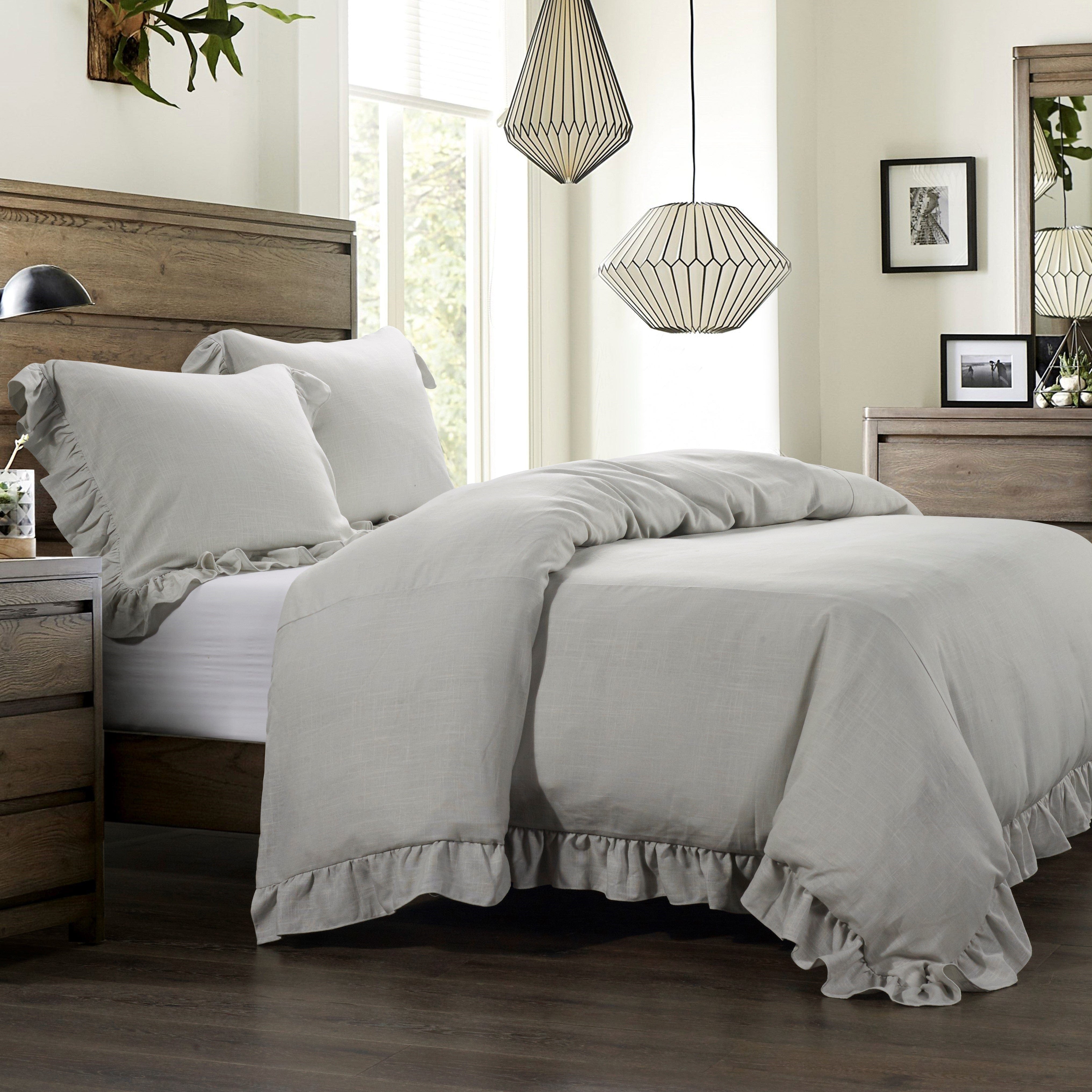 Lily Washed Linen Ruffled Duvet Cover Set - Queen Size, Soft Breathable Bedding for Summer & Spring - Perfect for Cozy Bedrooms, Guest Rooms & Vacation Homes
