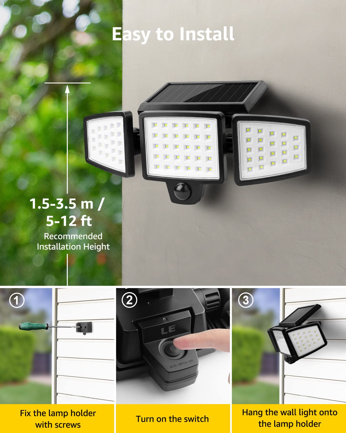 Lepro 1000LM Super Bright Solar Motion Sensor Outdoor Lights - IP65 Waterproof Solar Flood Lights with 270° Wide Angle - Security Lighting for Yard, Garden, Garage, Pathway & Driveway (Ideal for Home Safety & Landscape Illumination)