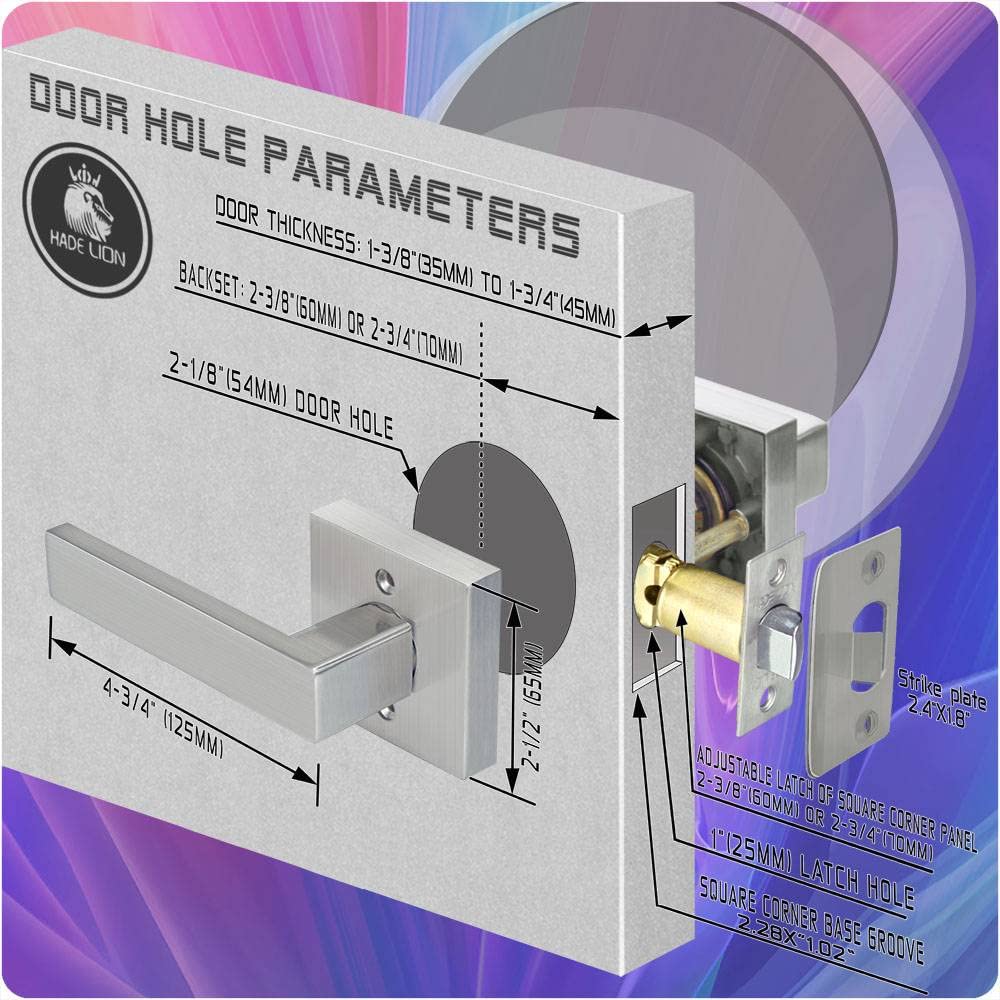 Brushed Nickel Square Straight Door Lever - Keyless Interior Door Knob Without Lock (1 Pack) - Heavy Duty for Hallway, Closet & Bedroom Doors - Modern Home & Office Hardware Upgrade