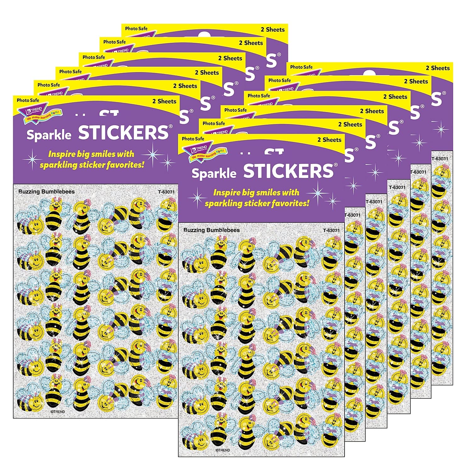 Trend Enterprises T-63031-12 Bumble Bee Stickers - Pack of 12 for Kids Crafts, Scrapbooking & Classroom Activities