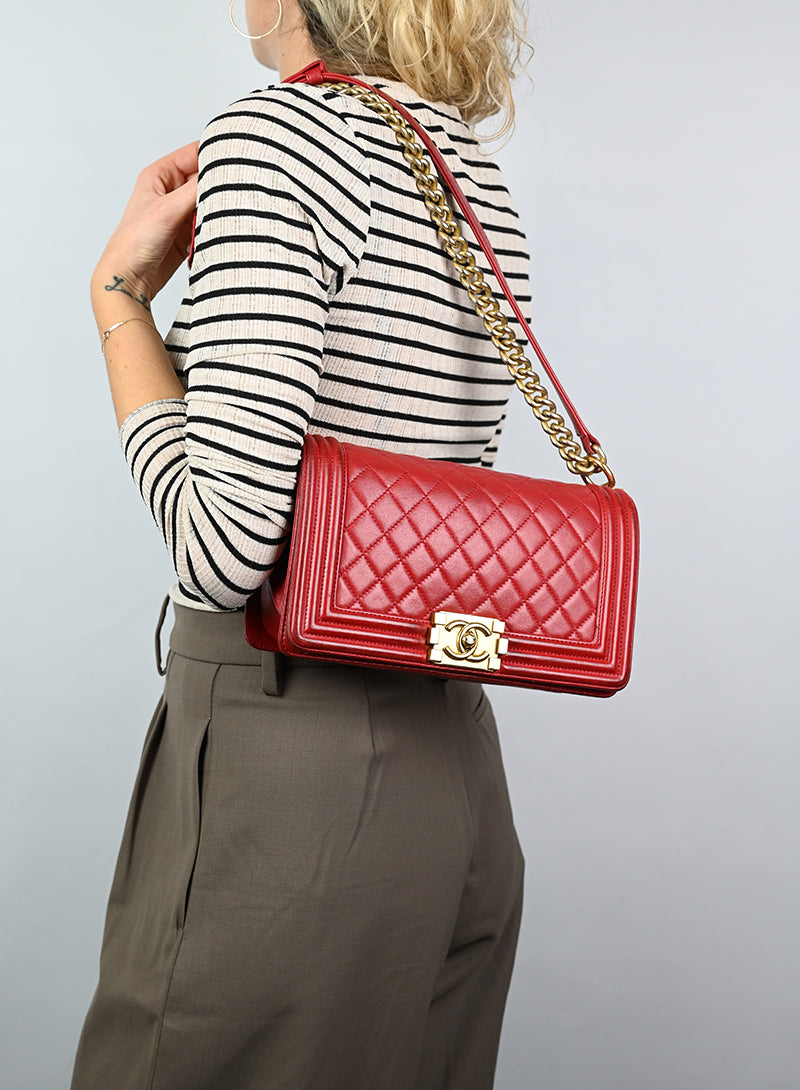 Chanel Boy Bag in Genuine Red Leather - Luxury Handbag for Women, Perfect for Parties, Dates & Special Occasions
