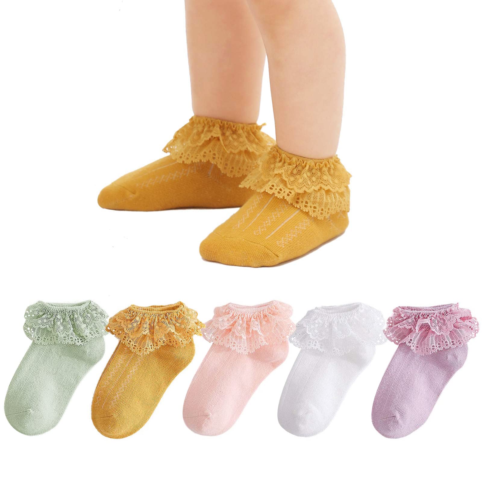 Baby Girl Lace Socks - Soft Double Eyelet Lace Ruffle Frilly Socks for Newborn, Infant & Toddler (0-24 Months) - Perfect Gift Set for Special Occasions, Photo Shoots & Everyday Wear