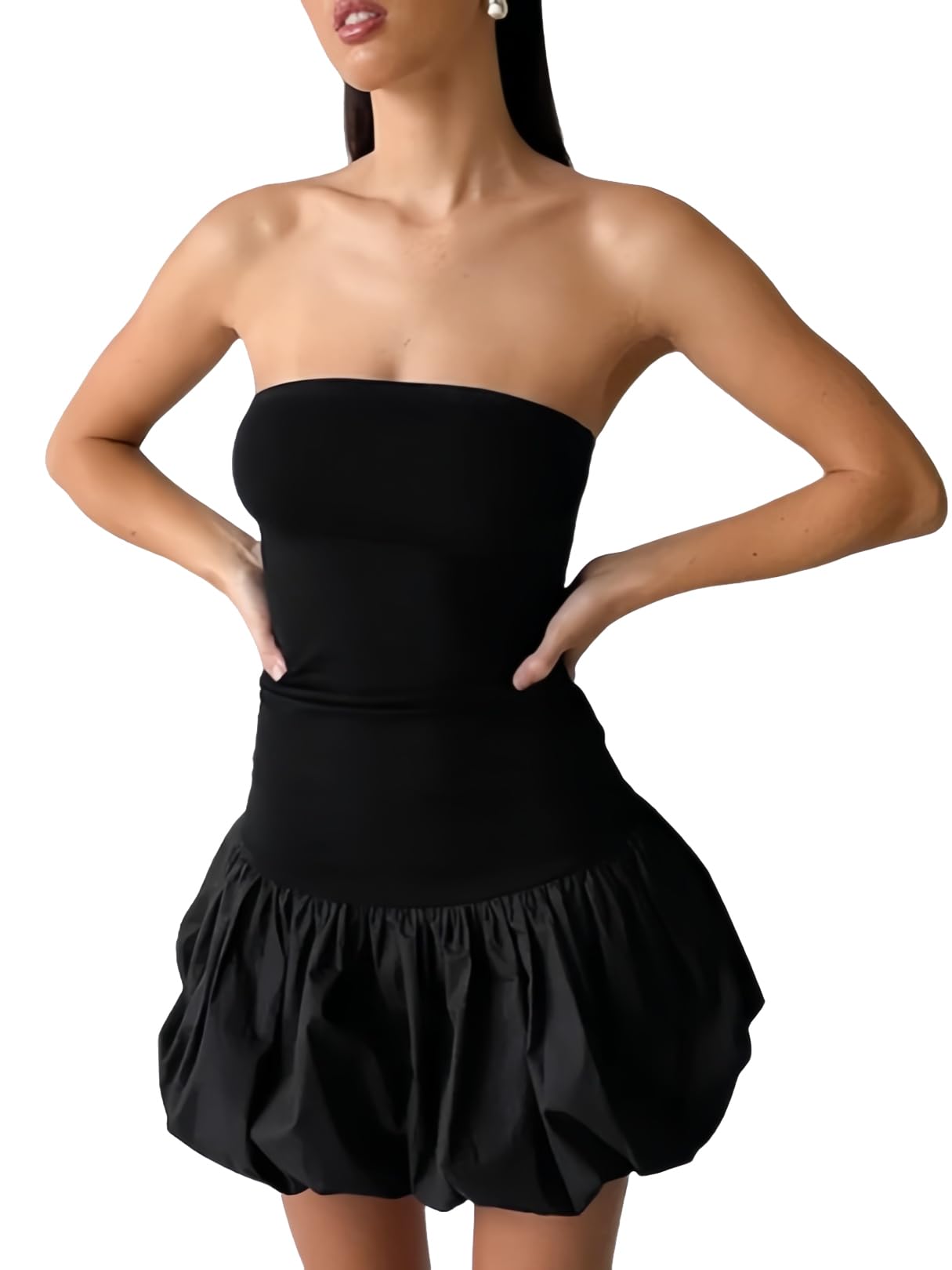 Remelon Women's Mini Bubble Skirt Dress - Color Block Bodycon Short Summer Dress for Beach, Party & Casual Outfits | Flirty Sun Dress for Date Night & Vacation