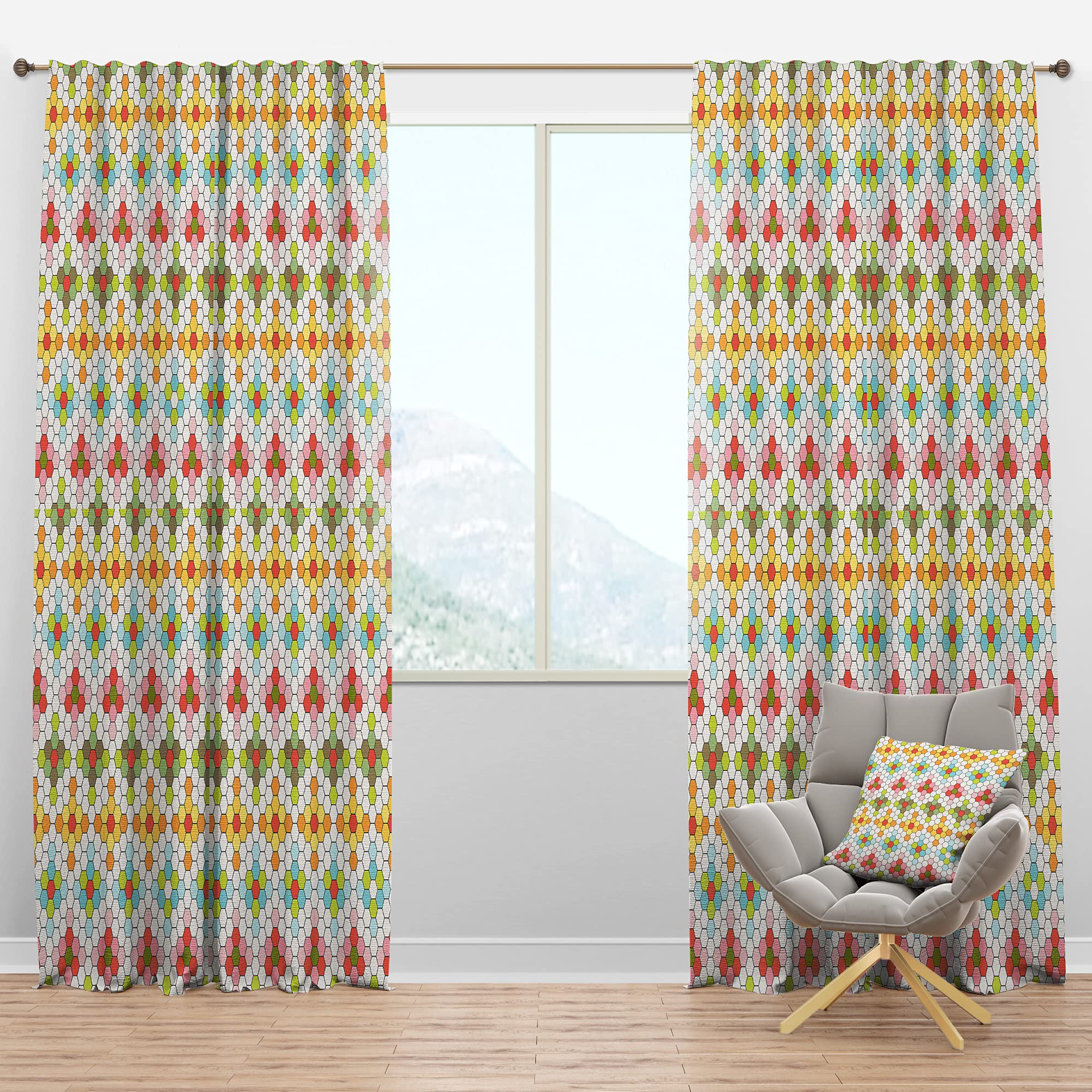 Retro Geometric Blackout Curtains for Bedroom & Living Room - Thermal Insulated Single Panel (52x95 inches) - Noise Reducing & Energy Saving Window Drapes for Home Decor