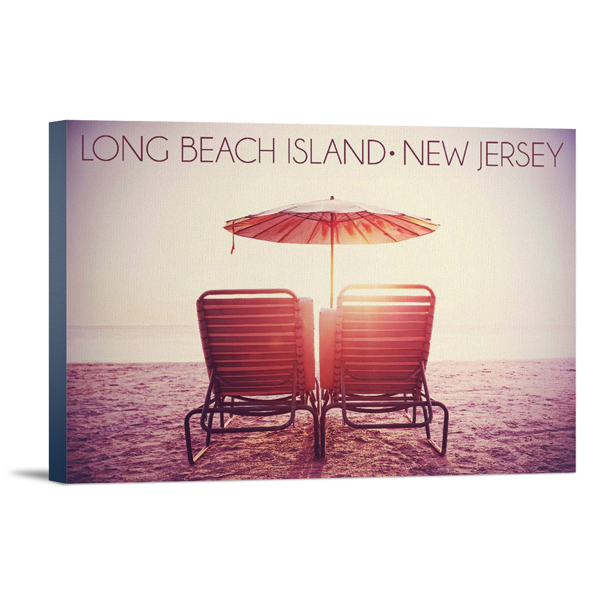 Long Beach Island New Jersey Beach Chairs Sunshine - 16x24 Wrapped Canvas Wall Art Decor for Coastal Living Room, Beach House & Vacation Home Decor