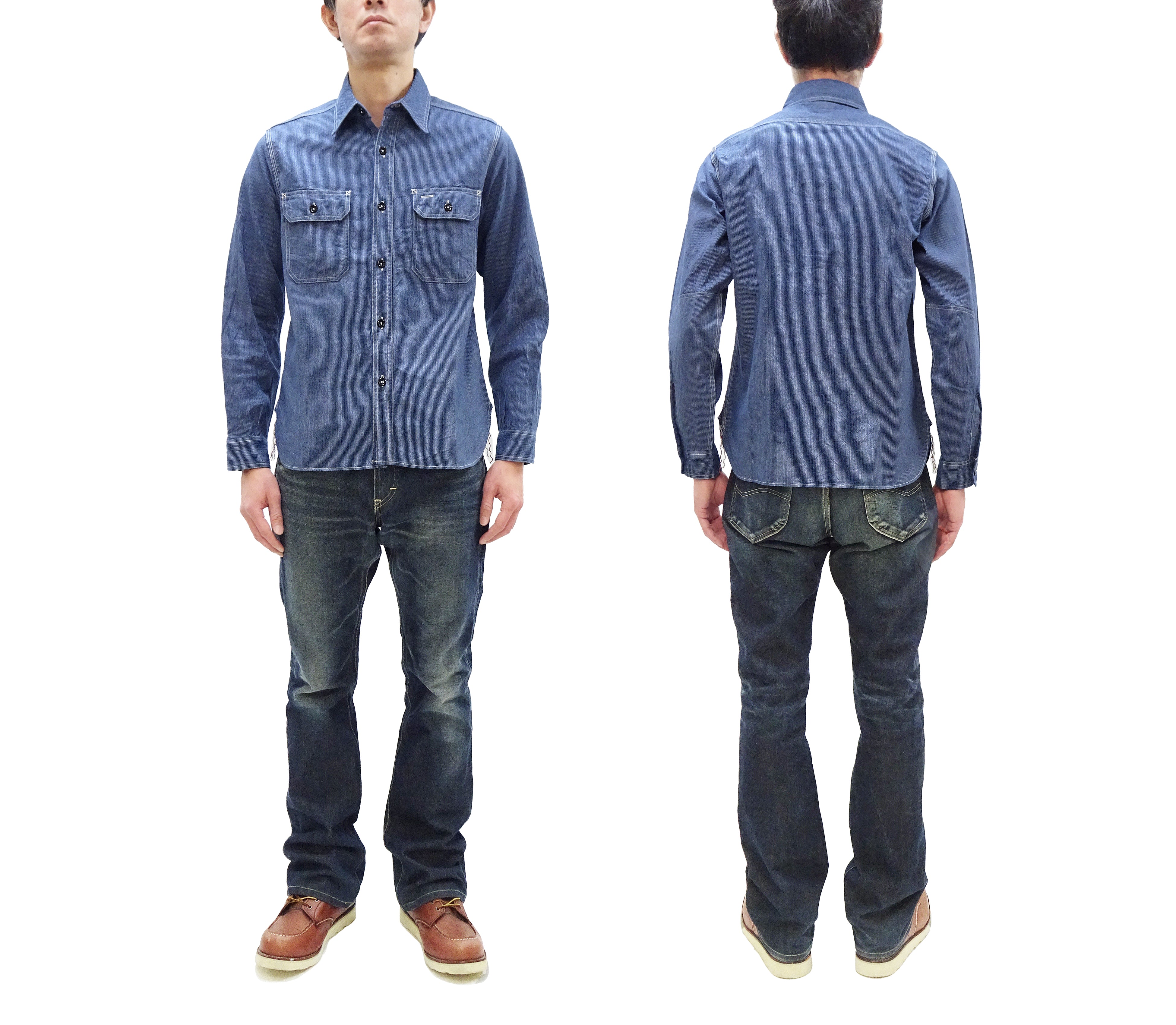 Men's Casual Long Sleeve Button-Up Shirt - Sugar Cane Work Shirt with Vertical Hairline Stripe Pattern, Denim & Corduroy Style (SC25511-128 Navy Blue) - Perfect for Workwear, Outdoor Activities & Everyday Fashion