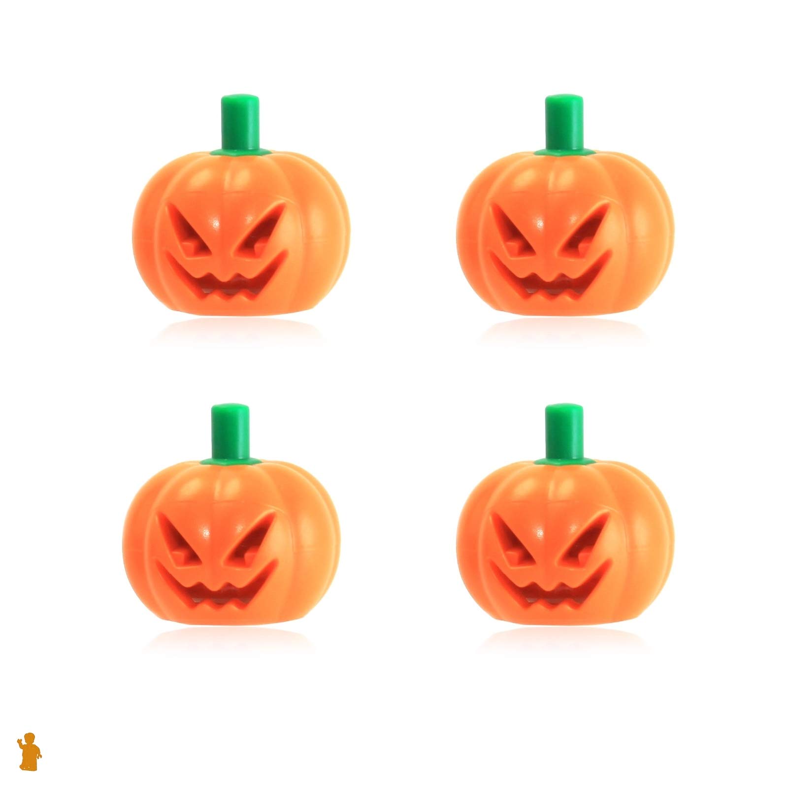 LEGO Halloween Minifigure Accessory - 4 Pack Pumpkin with Green Stem Jack O' Lantern for LEGO Sets | Spooky Decorations for Halloween Party, Haunted House Displays & LEGO Collections