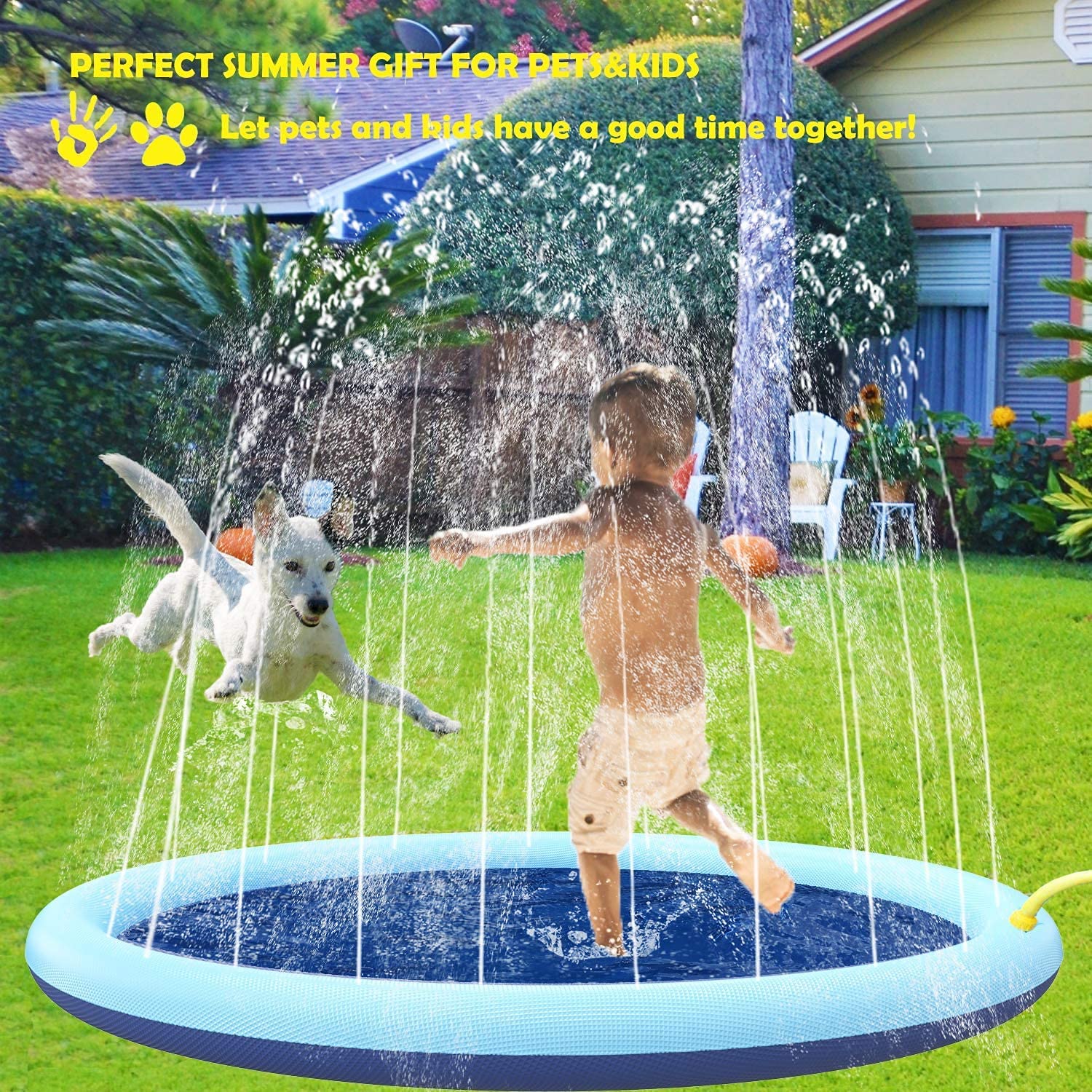 Non-Slip Dog Splash Pad for Pets & Kids - Durable Outdoor Water Play Mat