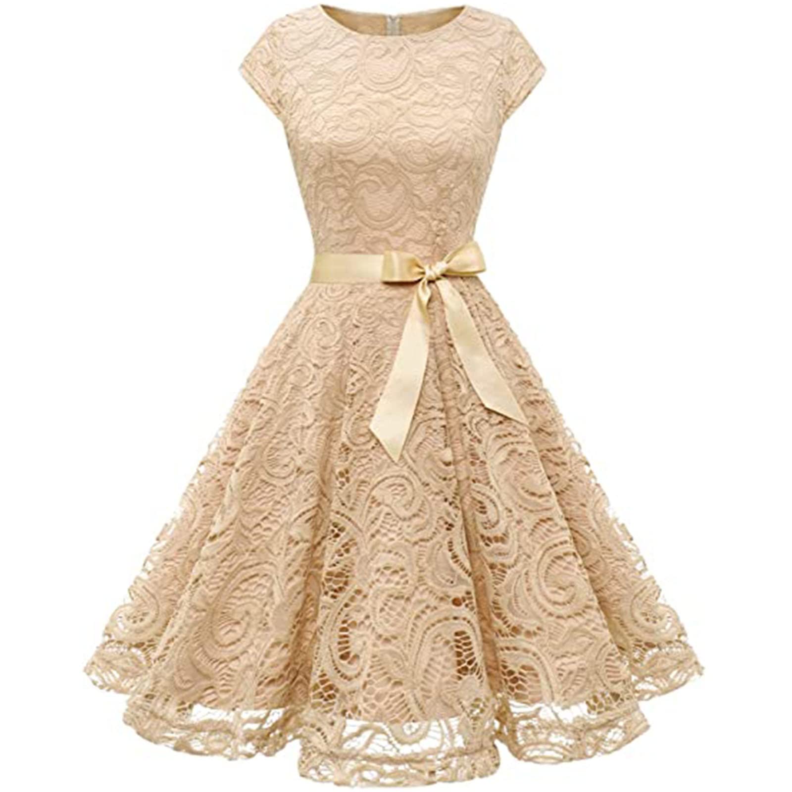 Elegant Women's Sleeveless Lace Wedding Guest Dress - Tea Length Bridesmaid Formal Gown for Weddings, Parties & Special Occasions