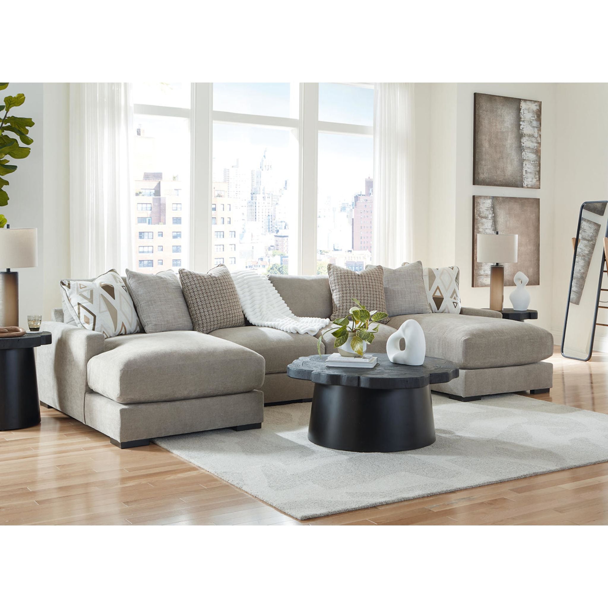 Aslan Court 4-Piece Sectional Sofa Set in Pebble Fabric - Modern L-Shaped Couch for Living Room, Family Room & Home Theater Comfort