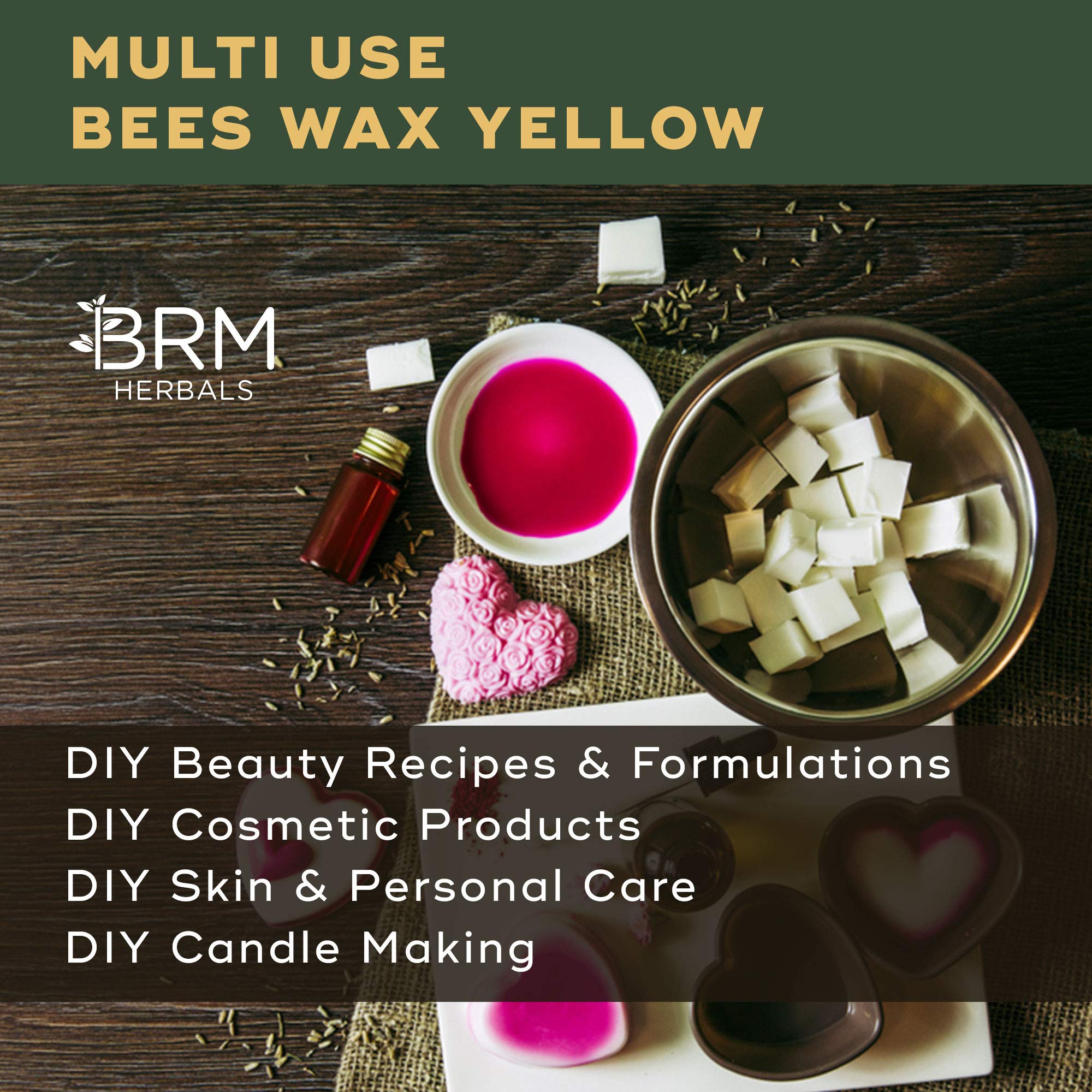 BRM Herbals Pure Natural Yellow Beeswax - 500g Bulk for DIY Lip Balm, Body Lotion, Creams & Soap Making | All-Natural Cosmetic Ingredient for Face, Hair & Skin Care | Perfect for Homemade Beauty Products & Personal Care Routines