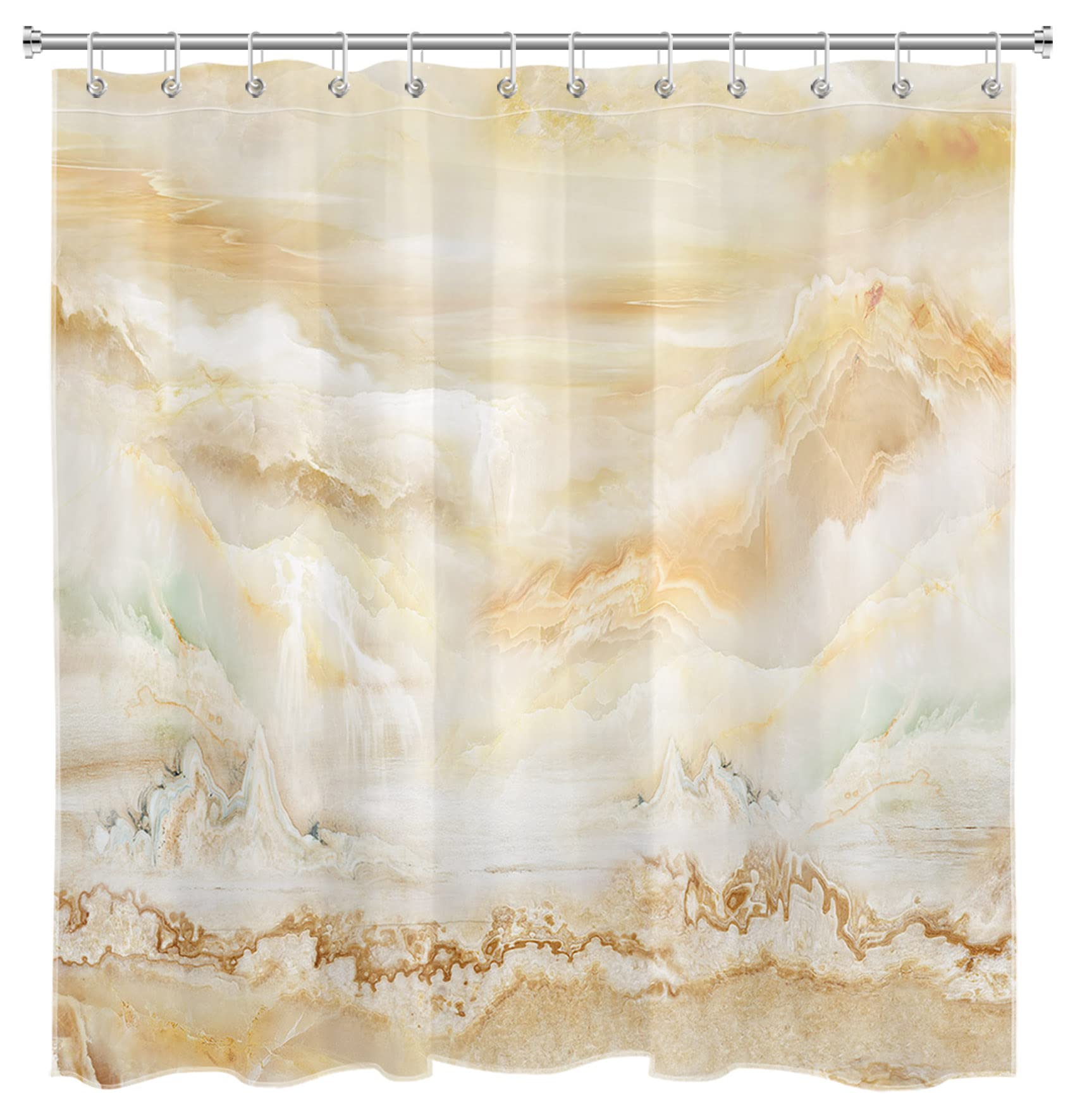 HVEST Marble Shower Curtain - Yellow Water Ripple Design, Waterproof Polyester Fabric Bathroom Decor with Hooks (72x72 Inches) for Modern, Spa & Luxury Bathrooms