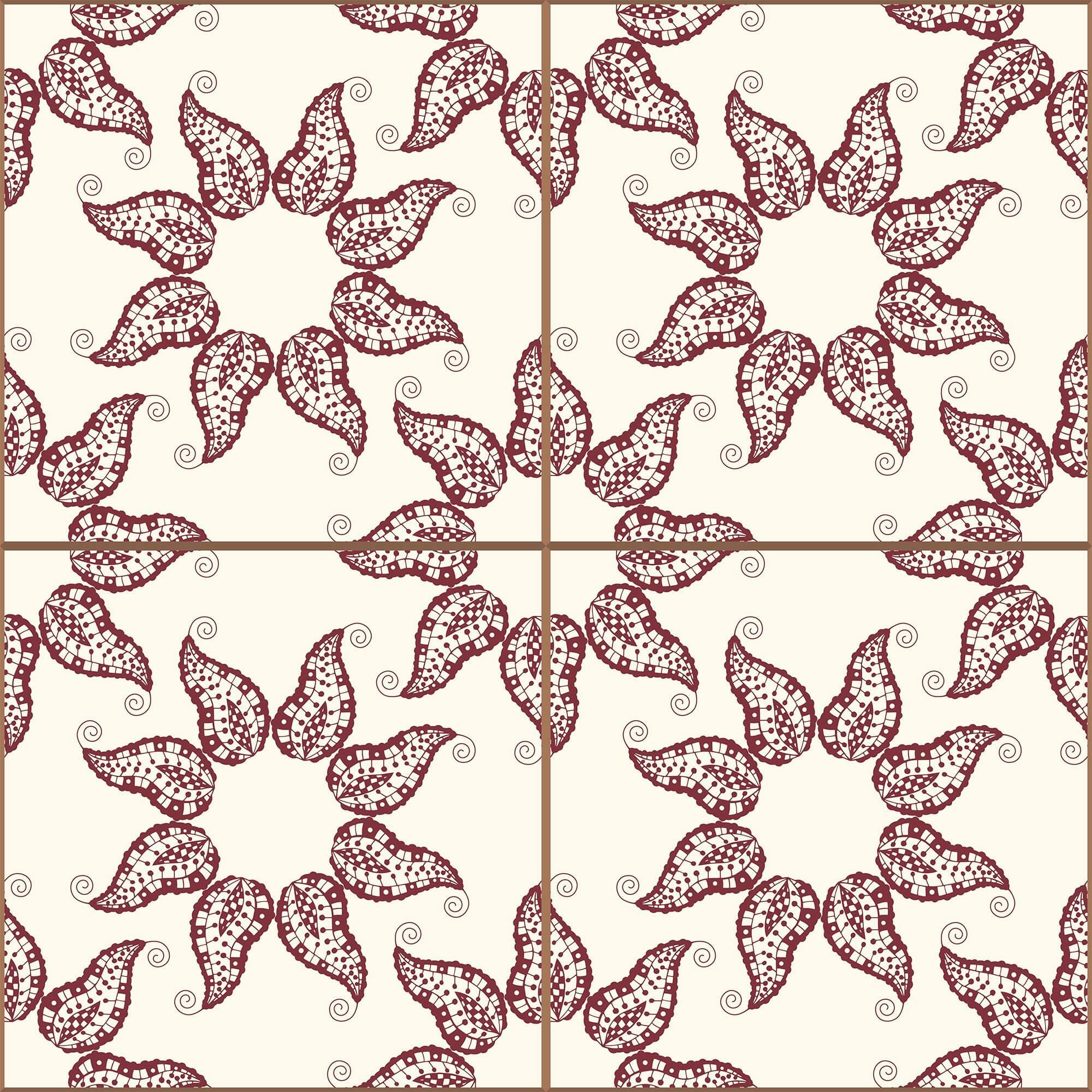 Merlot Bohemian Tile Adhesive Peel and Stick Removable Wallpaper - Self-Adhesive Vinyl Wall Covering for Kitchen Backsplash, Bathroom, and Home Decor