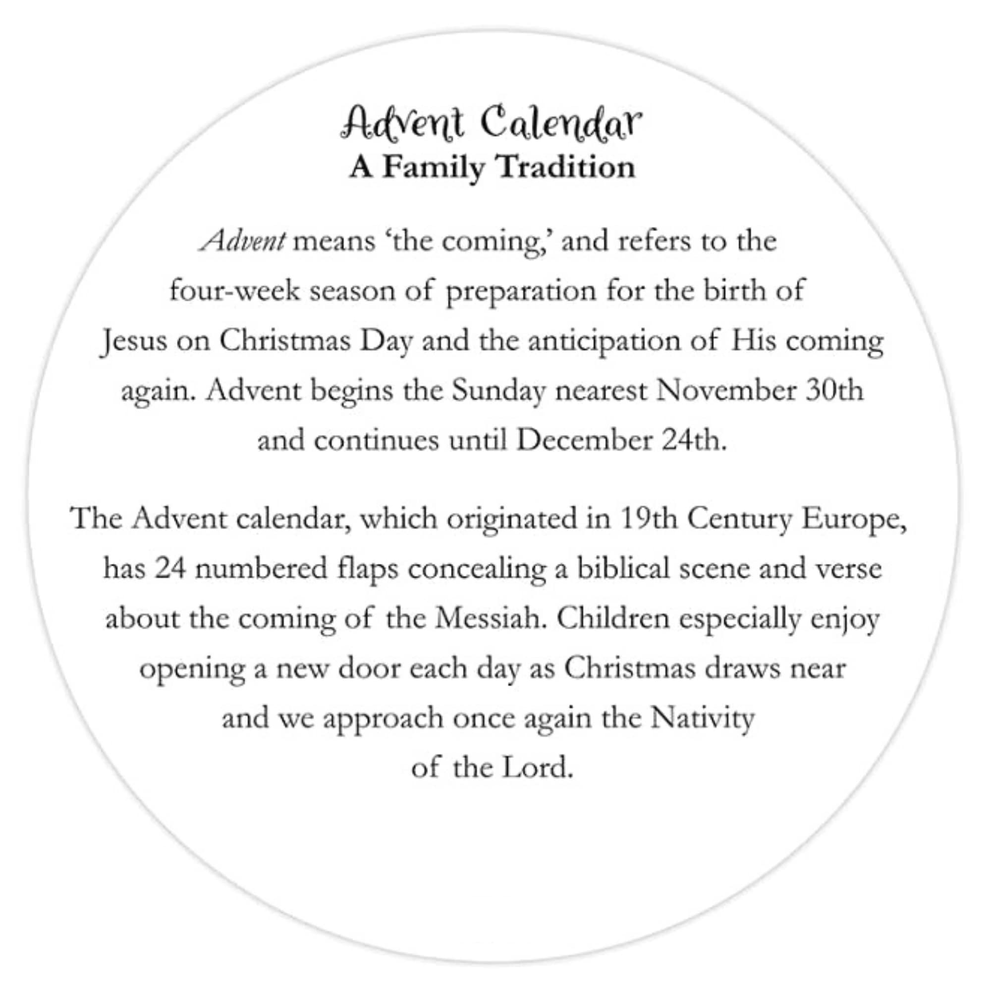 Needzo 13.75 Inch Round Hanging Catholic Advent Calendar 2024 - Nativity Scene Christmas Countdown with Daily Bible Verses | Religious Holiday Decor for Home, Church & Classroom