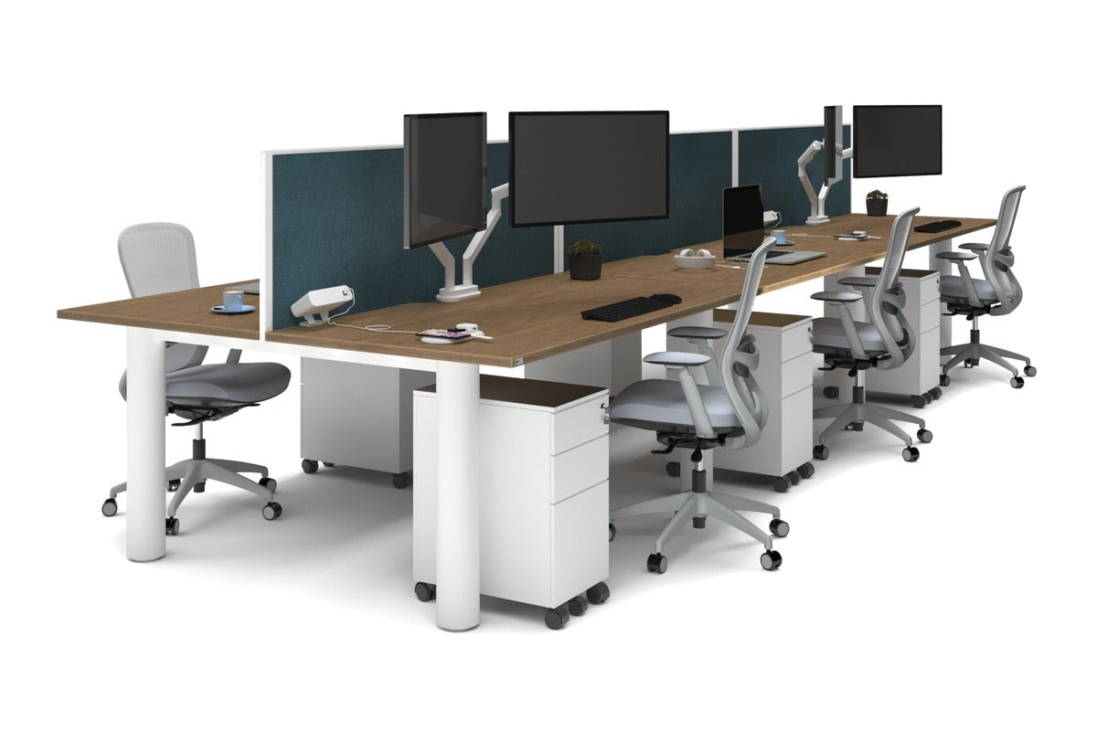 Quadro Cylinder Leg 6-Person Office Workstation Desk - 1600L x 800W with Cable Management Scallop - Perfect for Open Office Layouts & Collaborative Workspaces