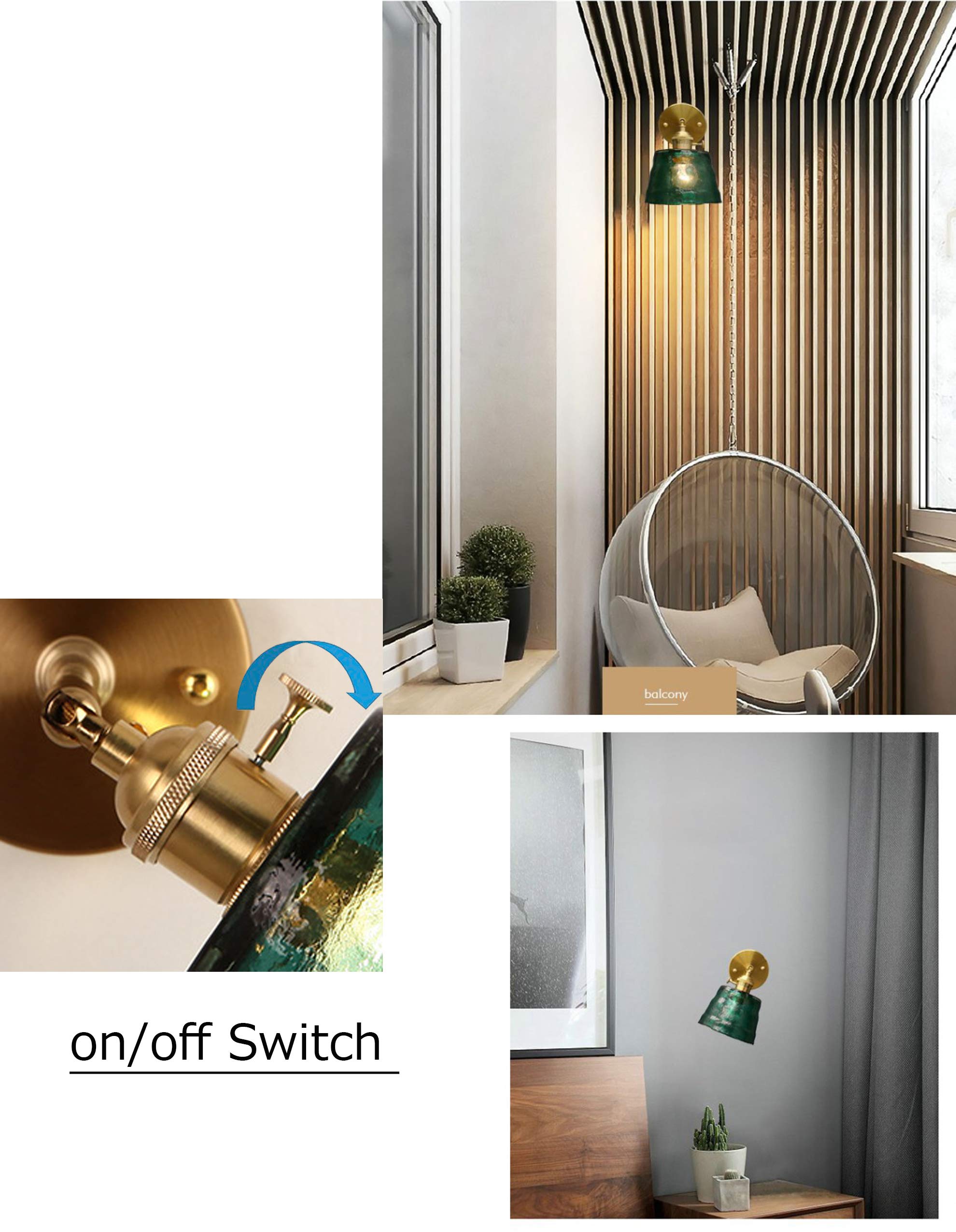 Adjustable Wall Sconce with UL Plug-in Cord - Dimmable E26 Bronze Base Reading Light with Rotating Switch & Green Glass Shade - Perfect for Bedroom, Hallway, Kitchen Island, Bathroom and Office Lighting