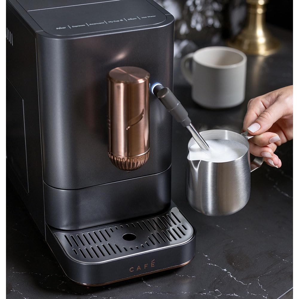 Café Affetto Automatic Espresso Machine with Milk Frother & Built-in Adjustable Coffee Grinder - 1.2L Matte Black (C7CEBBS3RD3) | One-Touch 90-Second Brewing | Perfect for Home Baristas & Office Coffee Stations