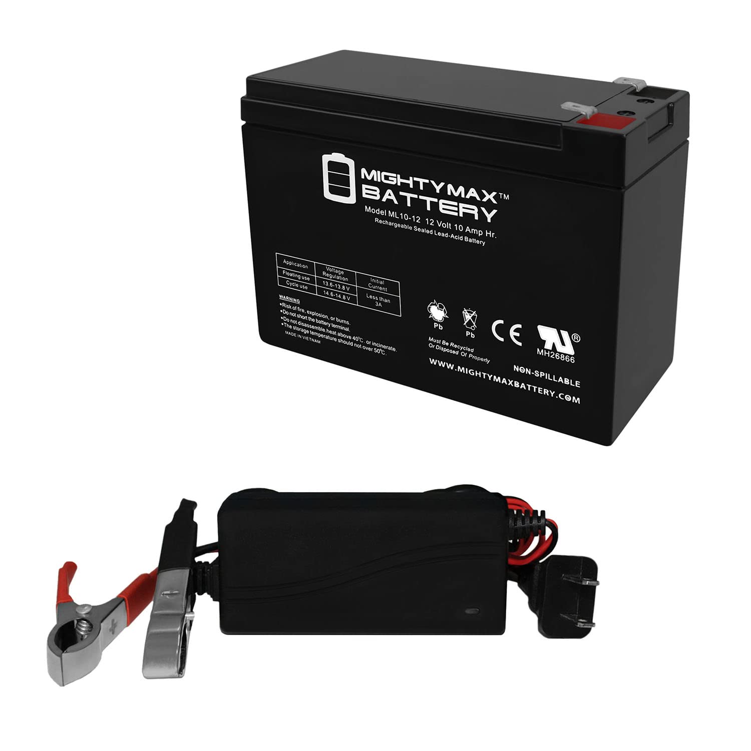 Mighty Max 12V 10AH Rechargeable Battery with 12V 1A Charger for Viza Volt Electric Scooter - Perfect for Commuting, Campus Transport & Eco-Friendly Rides