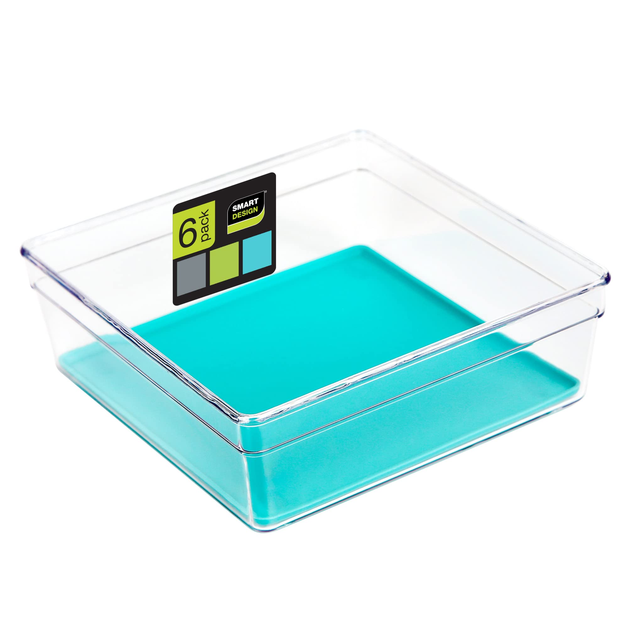 Smart Plastic Drawer Organizer Set of 6 - 6x6 Inch with Non-Slip Silicone Base - BPA Free Kitchen Utensil & Silverware Storage - Perfect for Kitchen, Office, Bathroom Organization - Blue