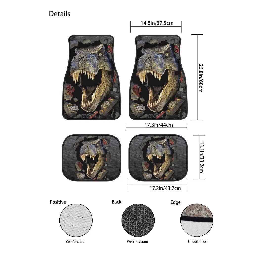 Dinosaur Car Floor Mats - 4pcs 3D T-Rex Non-Slip Mats for Cars, SUVs & Trucks - Wild Adventure Style