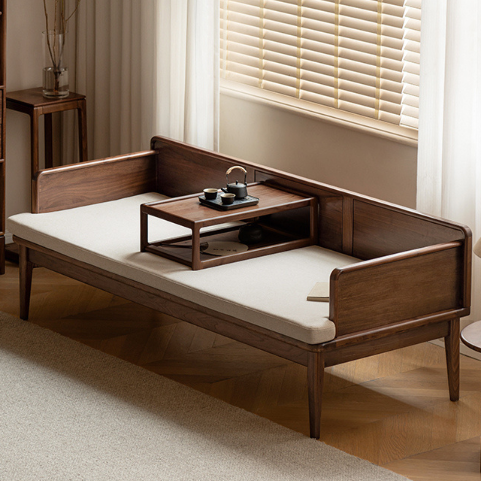Premium Solid Wood Bed Frame - Black Walnut & Oak - Modern Chinese Style Bedroom Furniture for Master Bedroom or Guest Room