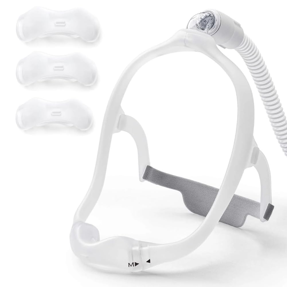 Dreamwear Nasal Pillow Mask Set - Soft Silicone Frame Assembly with Headgear, Tube & 4 Sizes for Perfect Seal (Grey) - CPAP Accessories for Sleep Apnea Therapy & Comfortable Night Breathing