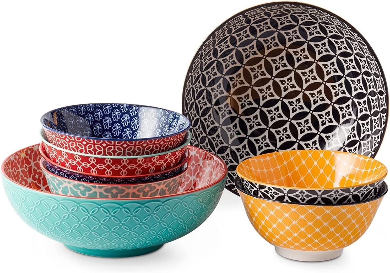 DOWAN 9.6 Inch 70 Oz Serving Bowls & 33 Oz Ceramic Cereal Bowls Set - Perfect for Soup, Salad, Pasta, Breakfast, and Family Dining