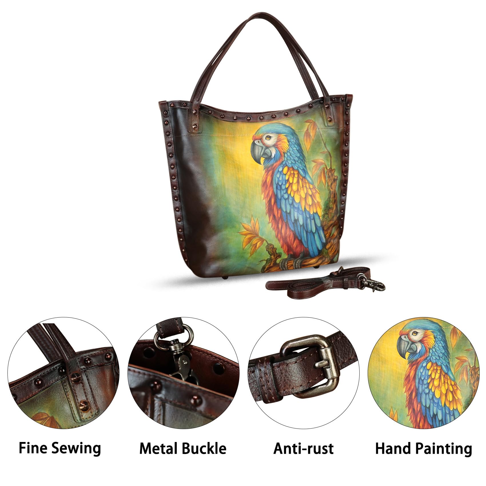 Handmade Genuine Leather Shoulder Bag for Women - Hand Painted Crossbody Purse, Work Tote & Casual Handbag | Perfect for Office, Travel & Everyday Use