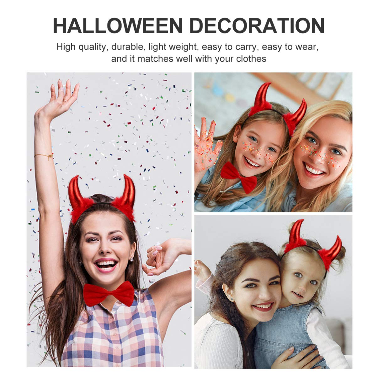 FRCOLOR 2 Pairs Halloween Devil Costume Accessories Set - Red Horn Headband, Bow Tie & Bendable Tail for Adults & Kids | Perfect for Halloween Parties, Cosplay & Themed Events