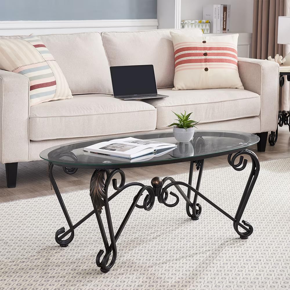 Black 3-Piece Tempered Glass Coffee Table Set - Living Room Decor